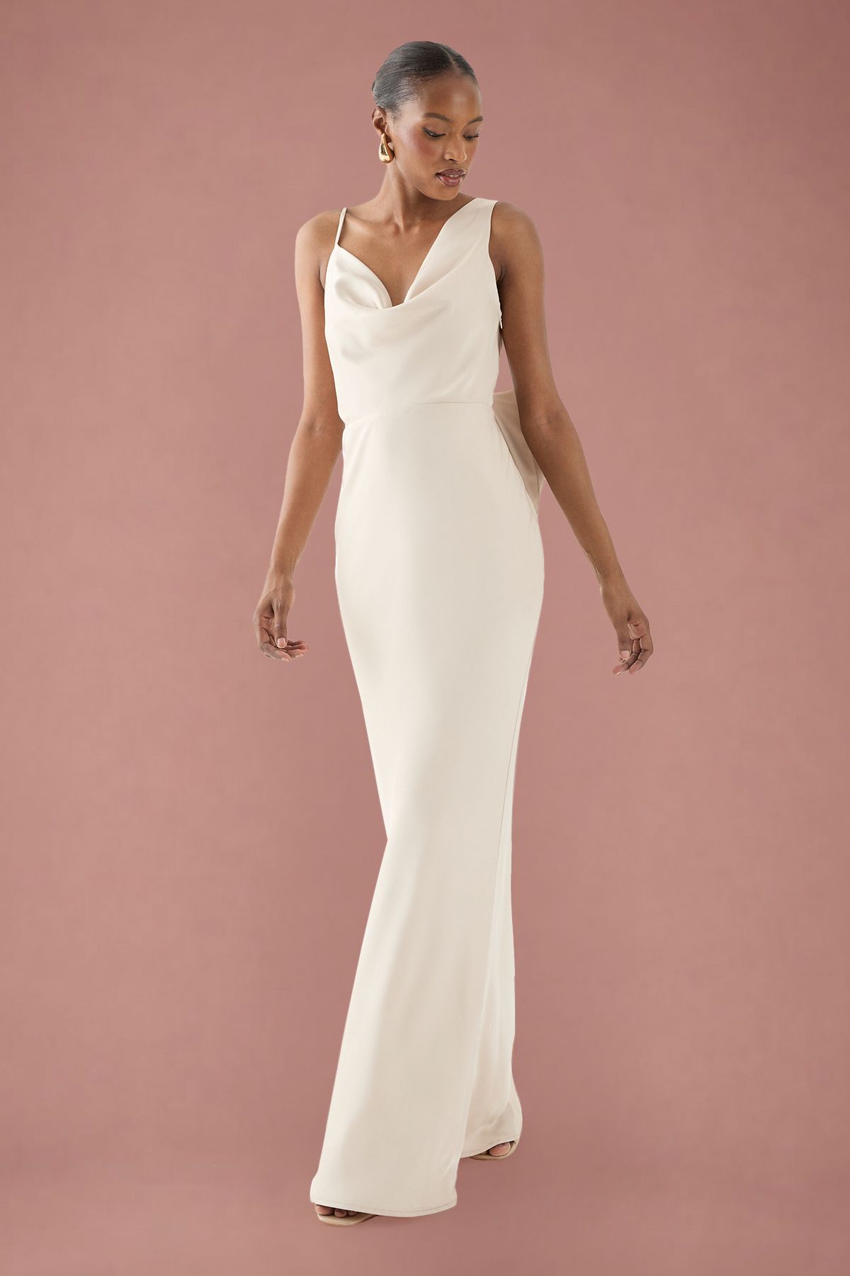 MissPap Asymmetric Bow Detail Bridesmaid Dress Champagne