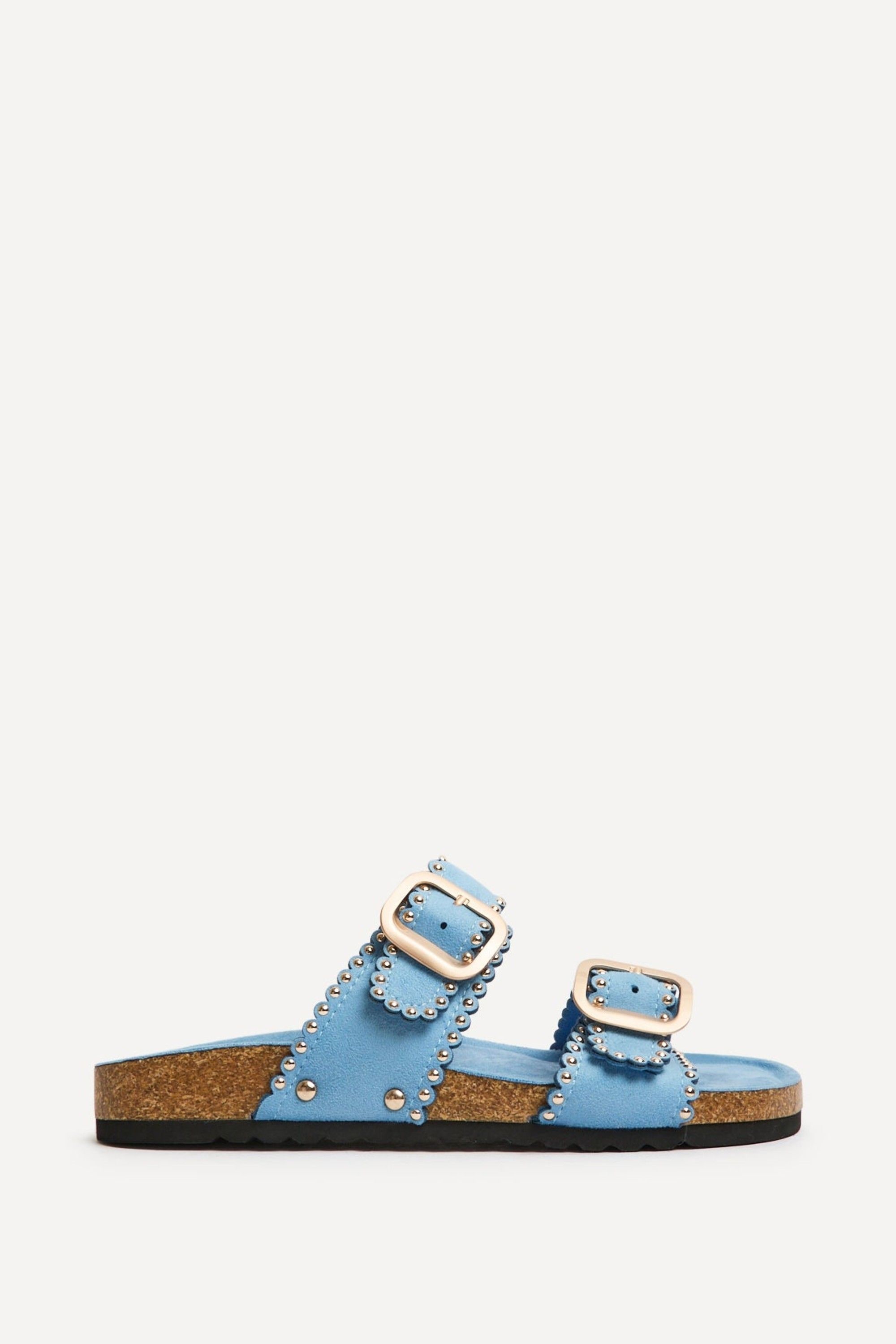 Linzi Kelsie Blue Double Buckle Sandals