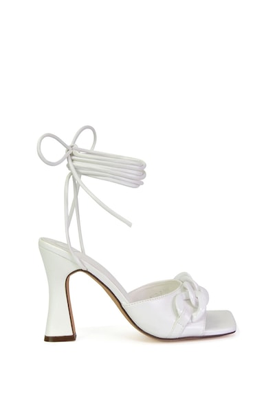 XY London 'Rhegan' Lace Up Chain Detail Square Toe Block High Heel Sandals
