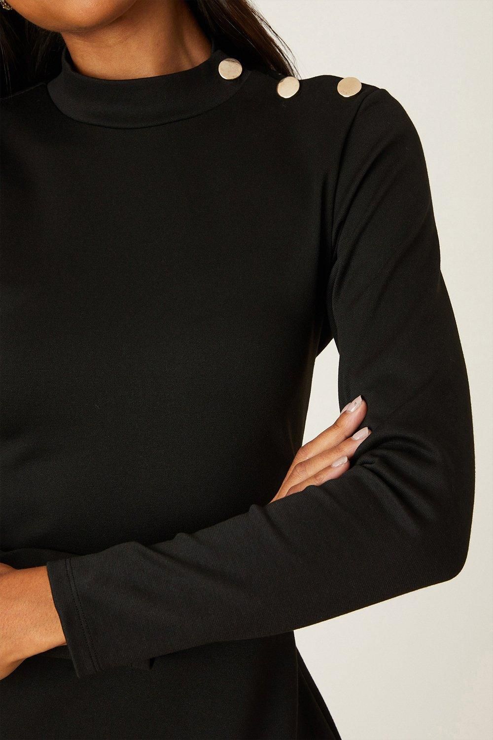 Dorothy Perkins Ponte High Neck Button Mini Dress Black image 4