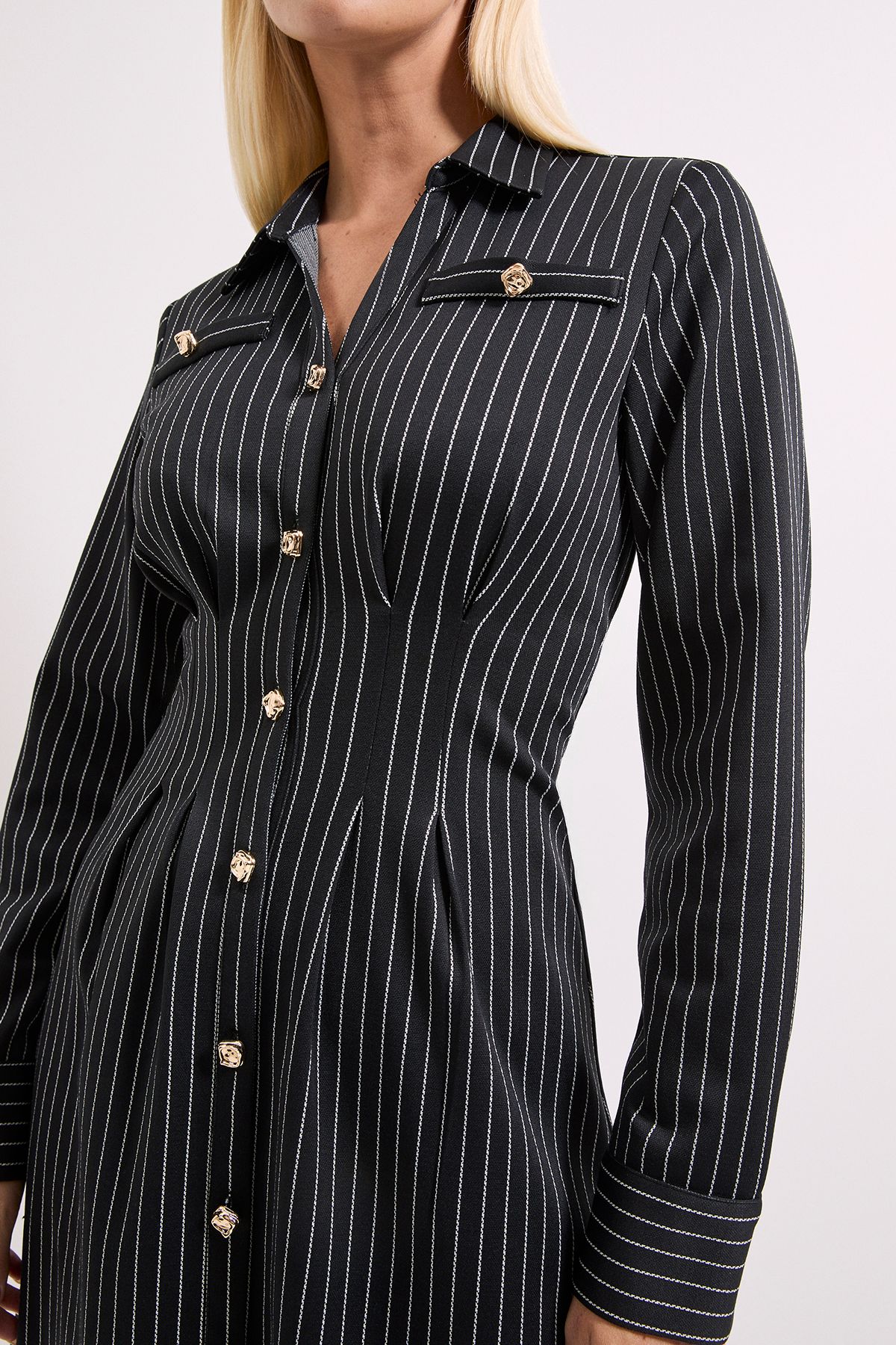 Principles Button Front Pinstripe Collared Shirt Dress Black image 2
