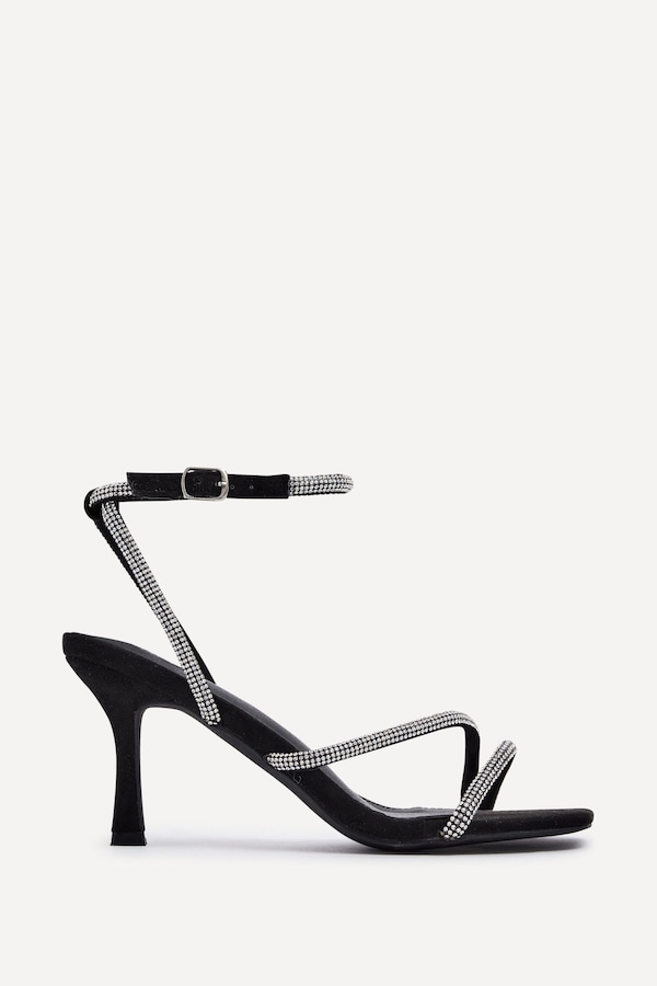 Linzi Mayfair Black Suede Diamante Heeled Sandal