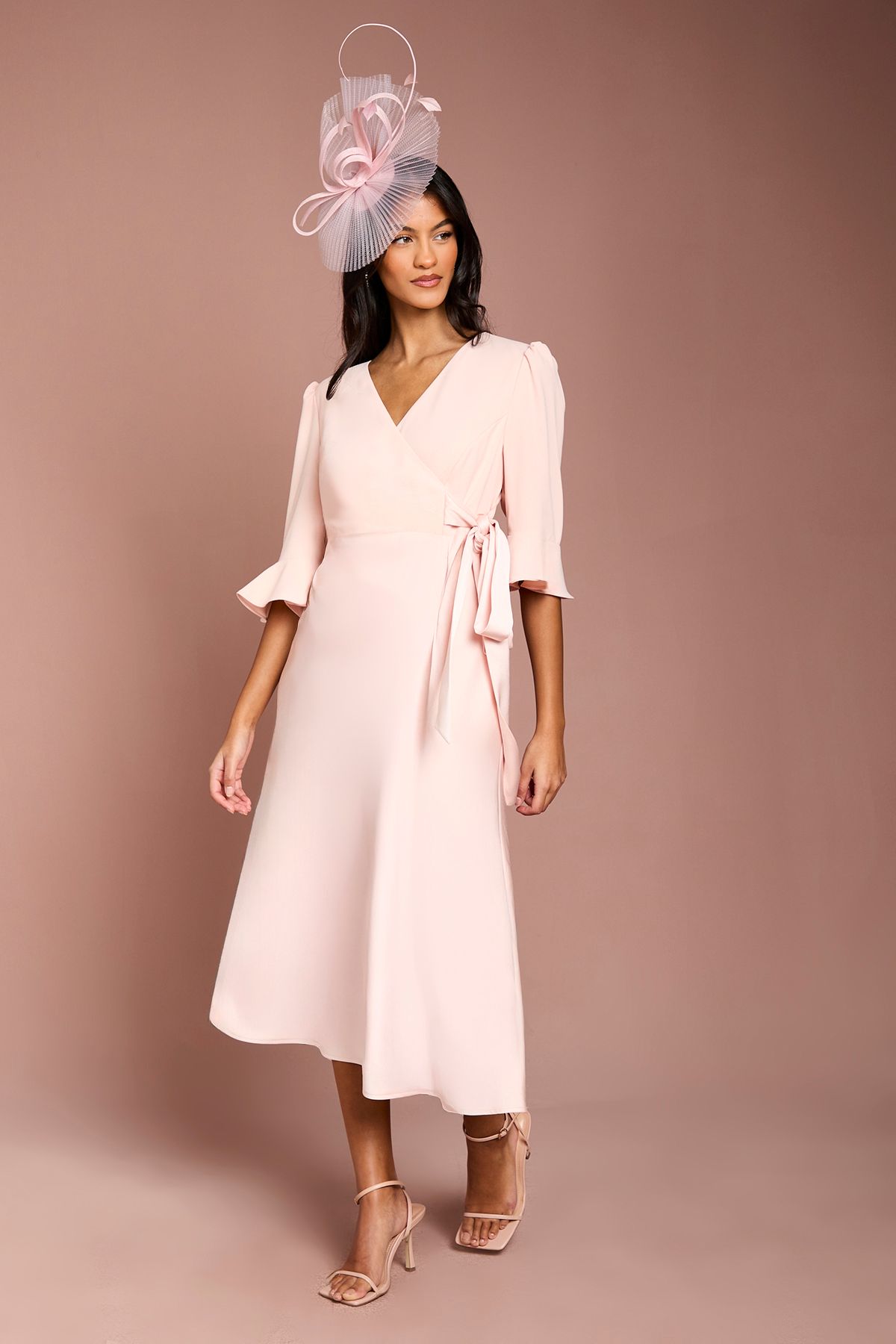 Coast Petite Ruffle Sleeve Satin Back Crepe Wrap Dress Blush image 1