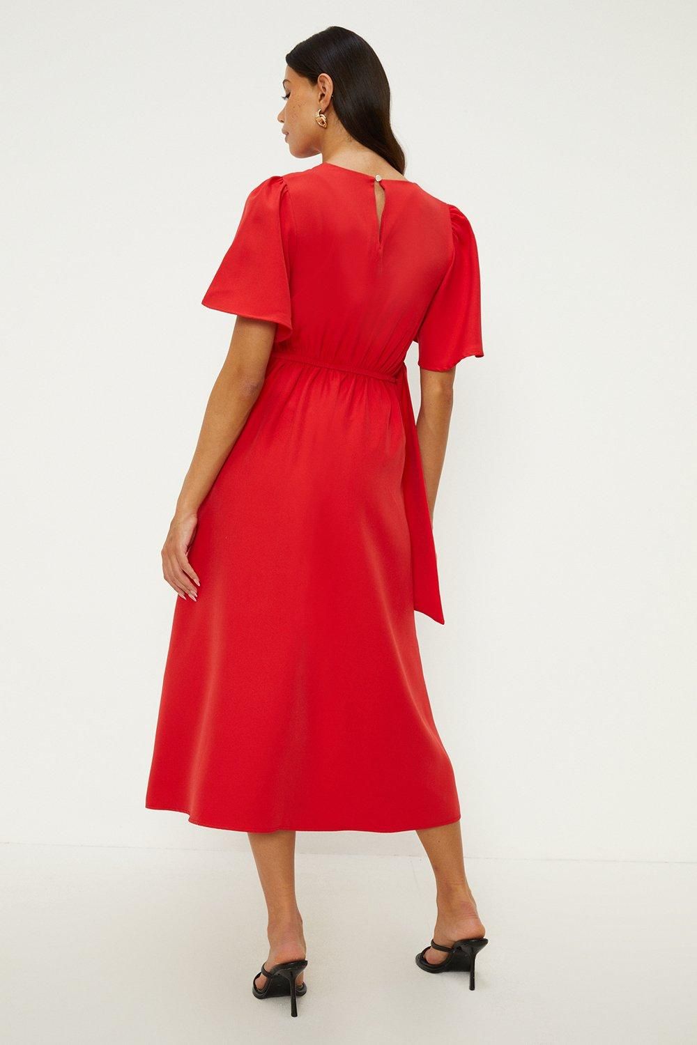 Oasis Crepe Tie Side Flare Midi Dress Red image 4