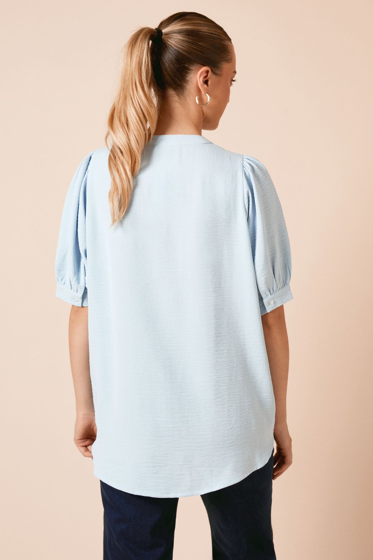 Dorothy Perkins Puff Sleeve Overhead Shirt Baby Blue image 3