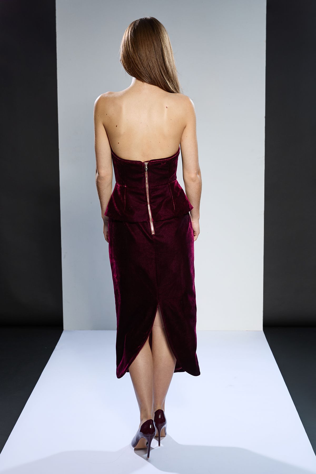 RUNWAY 1.8.1.8 Runway 1.8.1.8 Stretch Velvet Strapless Dress Plum image 3
