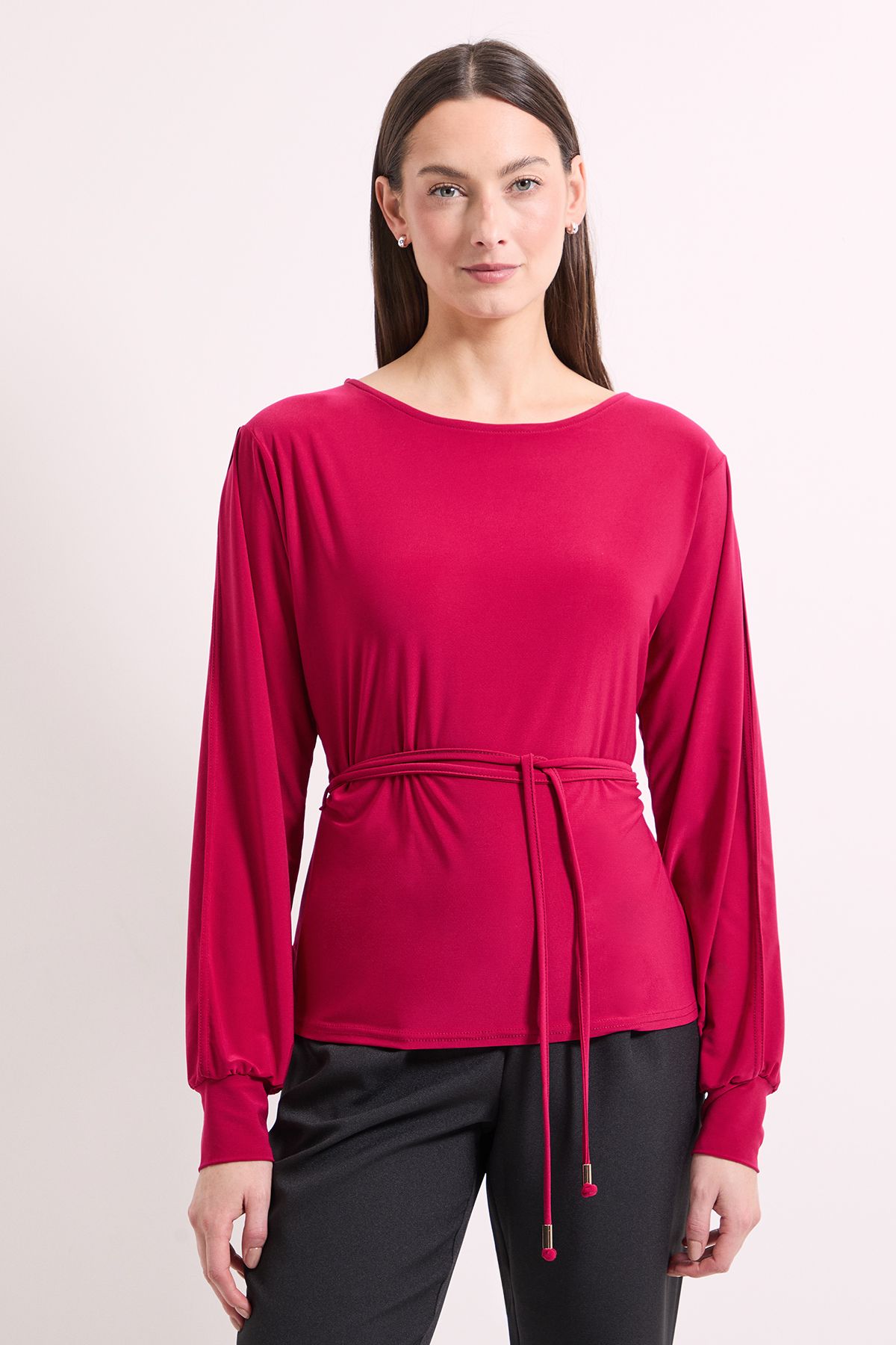 Principles Berry Tie Waist Split Shoulder Jersey Top Berry image 1