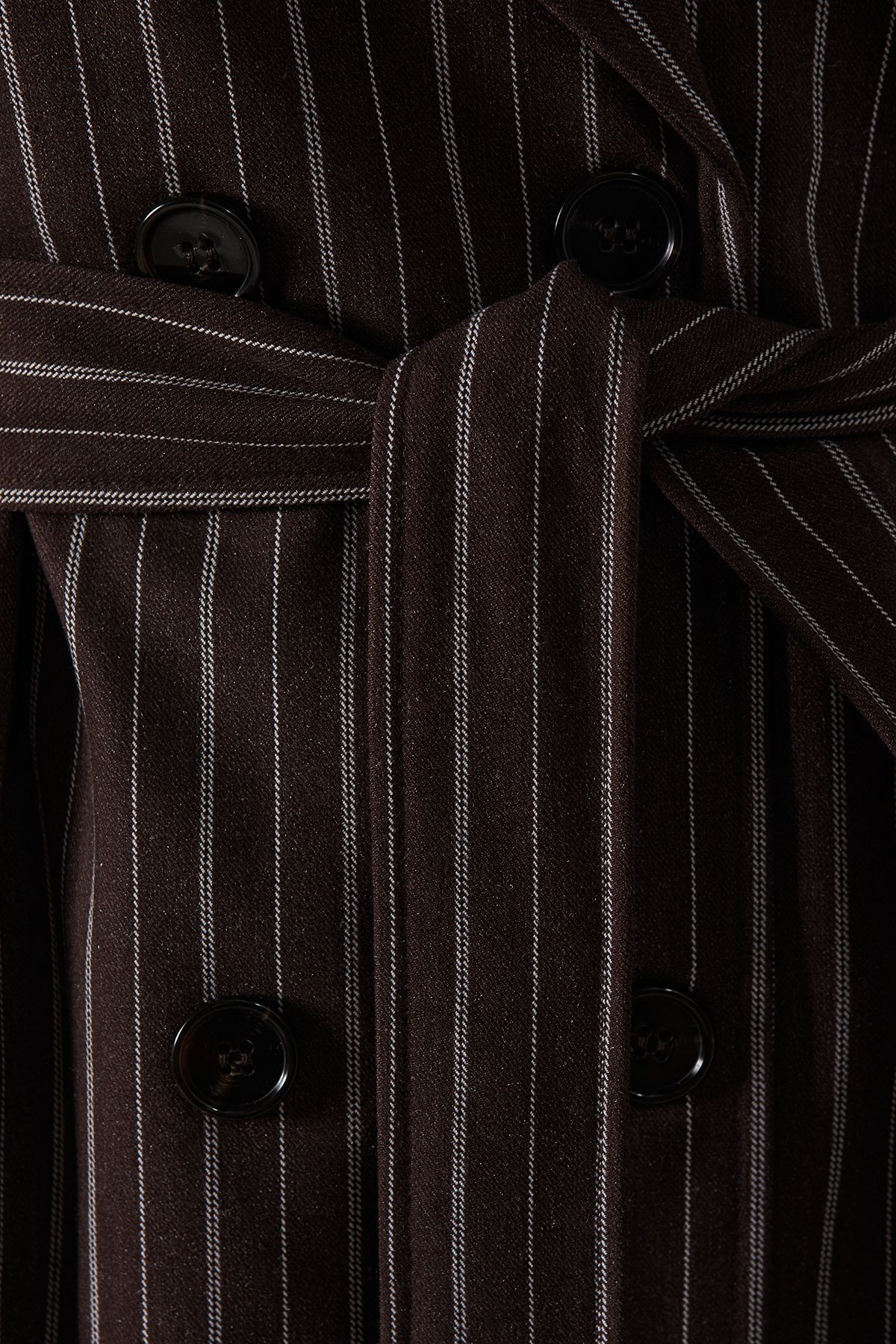 Warehouse Chocolate Pinstripe Belted Trench Coat Chocolate image 5
