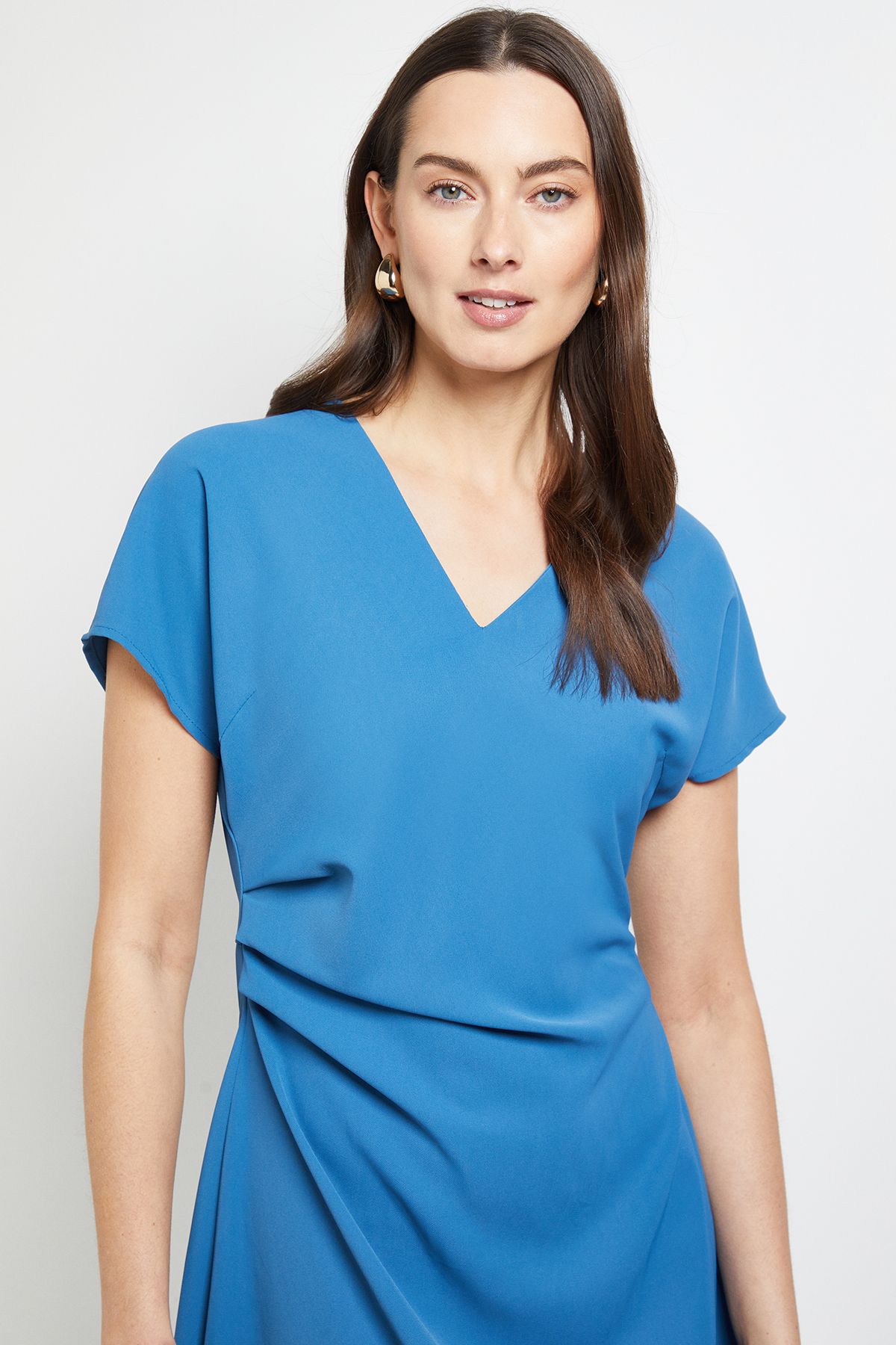 Principles Pleated Waist V Neck Midi Dress Denim-blue image 4