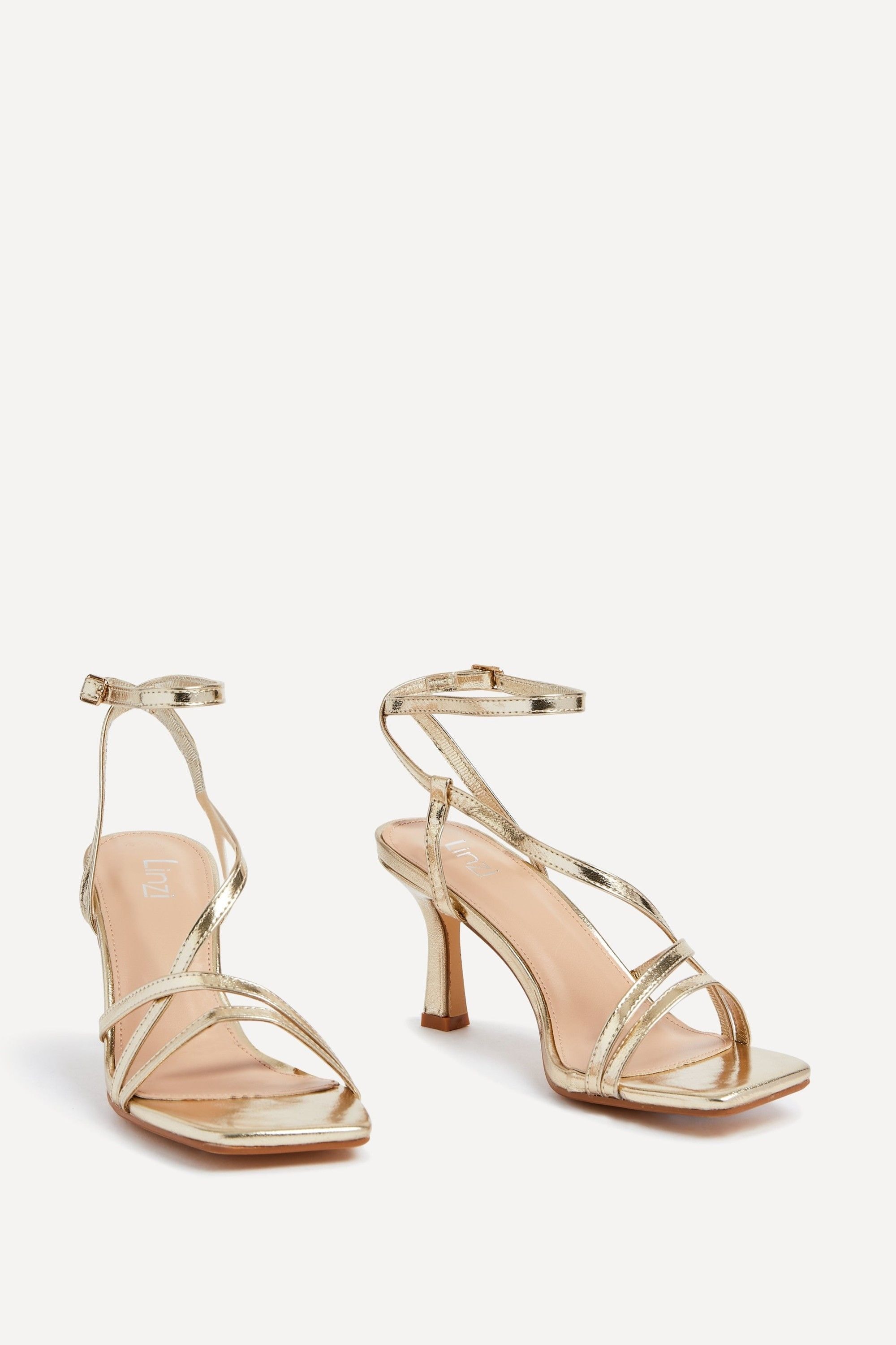 Linzi Ella Gold Faux Leather Strappy Square Toe Heeled Sandal image 3