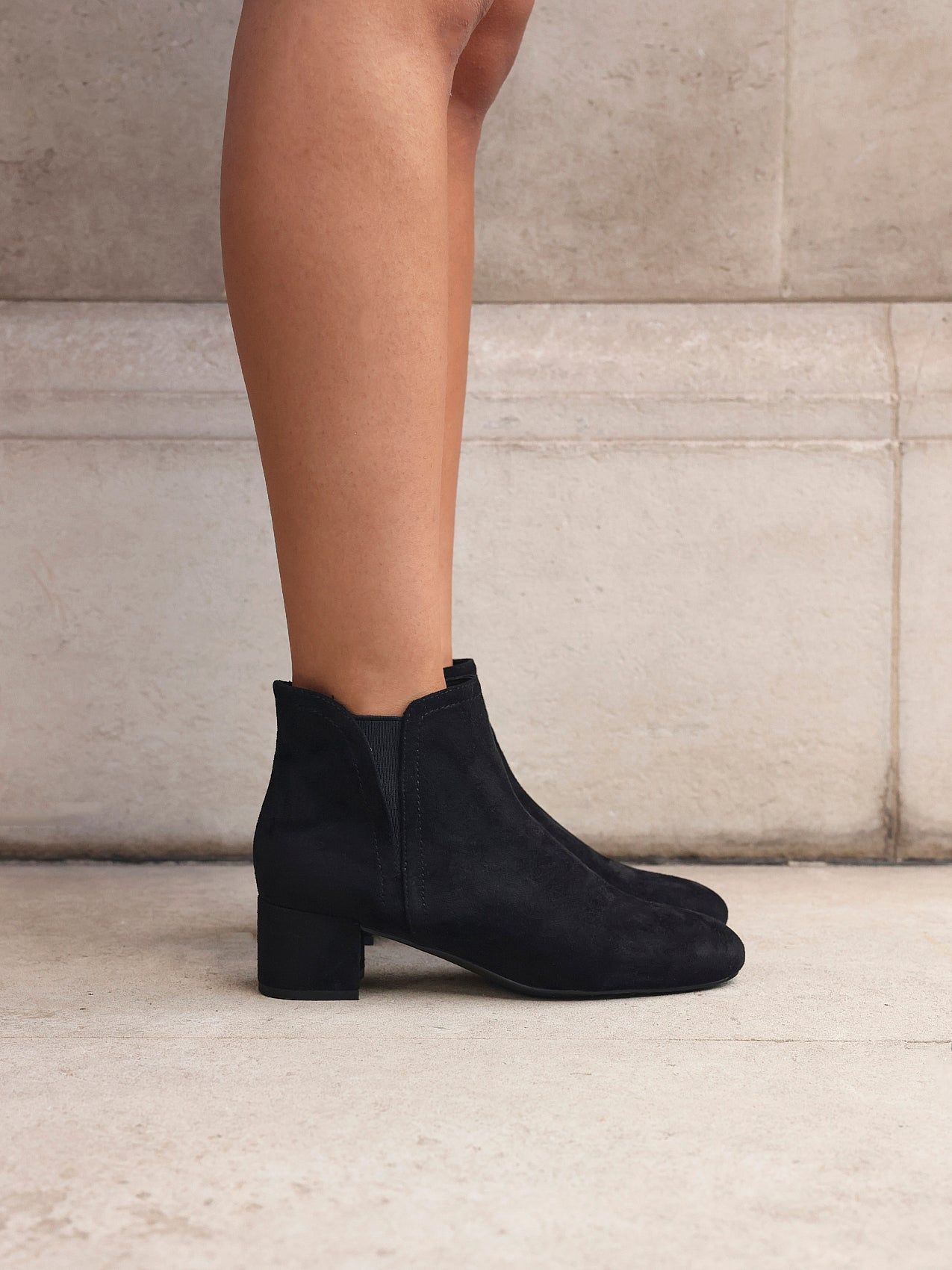 Linzi Manor Black Faux Suede Block Heeled Ankle Boot image 2
