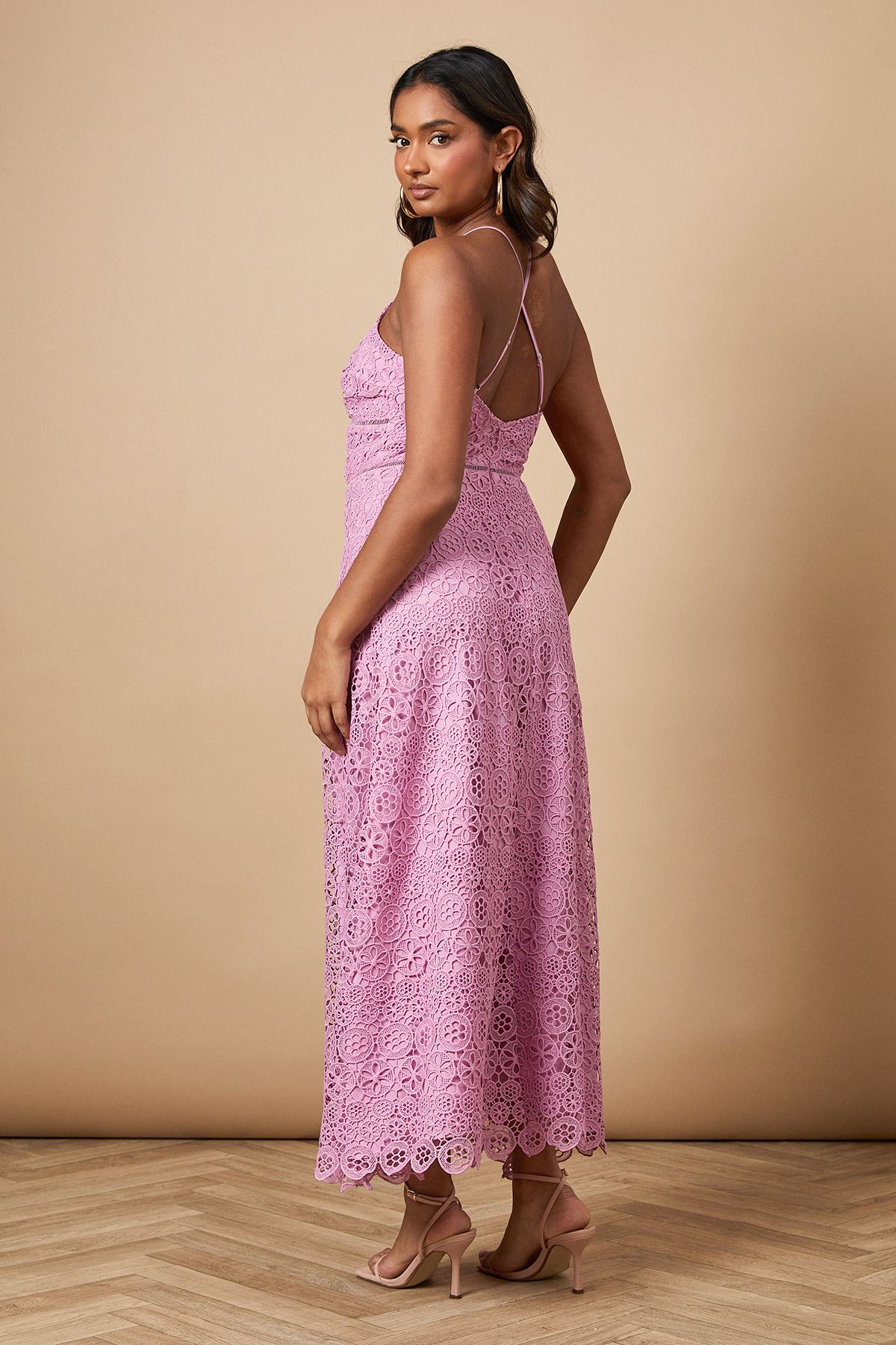 Oasis Lace Insert Strappy Midi Dress Purple image 3