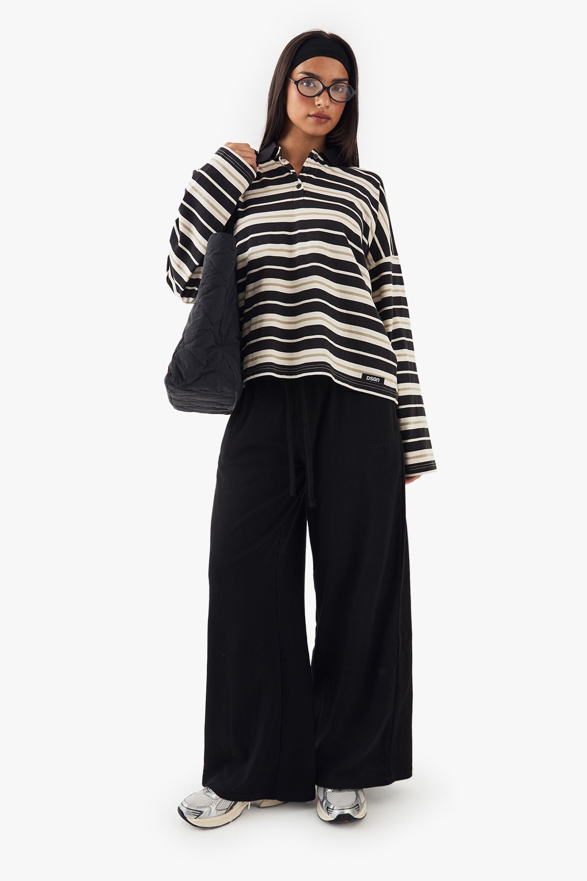 DSGN Studio DSGN Studio Stripe Collared Oversized Top Black image 3