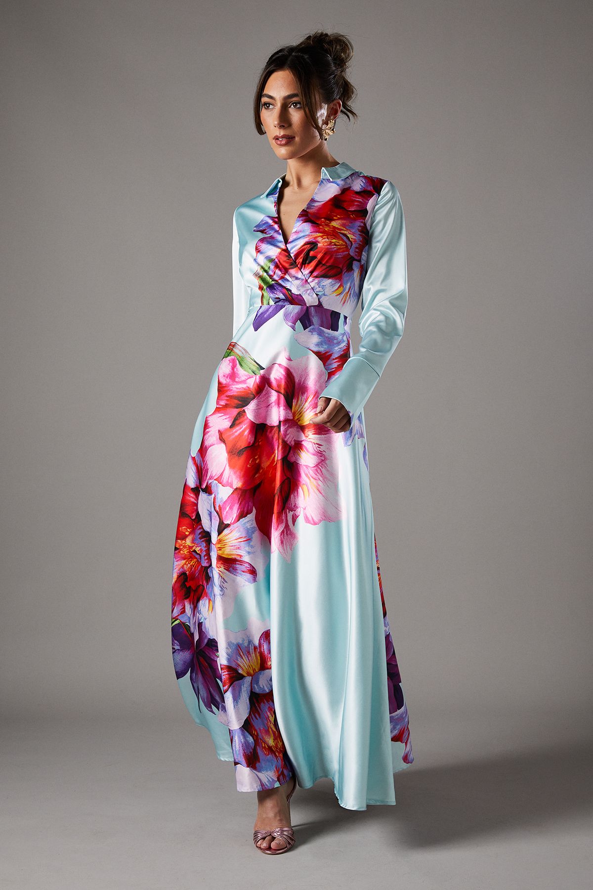 Coast Placement Print Wrap Front Gown Blue image 1