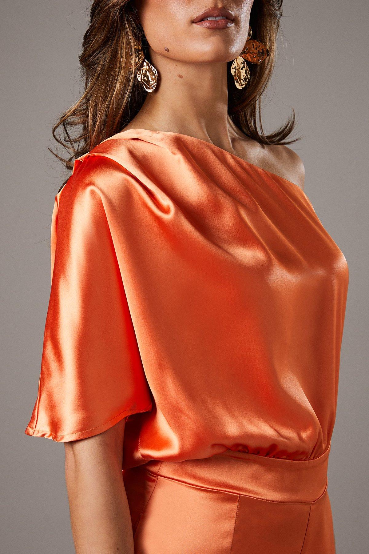 Coast One Shoulder Satin Jumpsuit Orange image 3