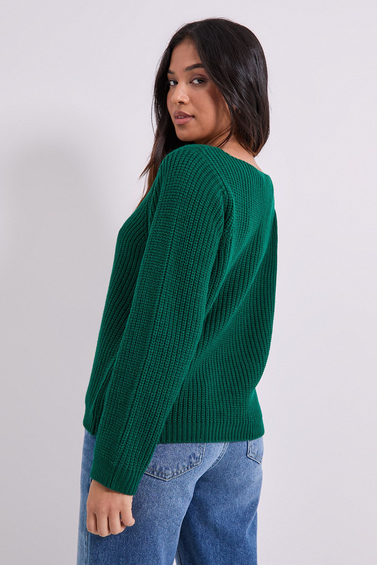 Dorothy Perkins Petite V Neck Knitted Jumper Green image 3