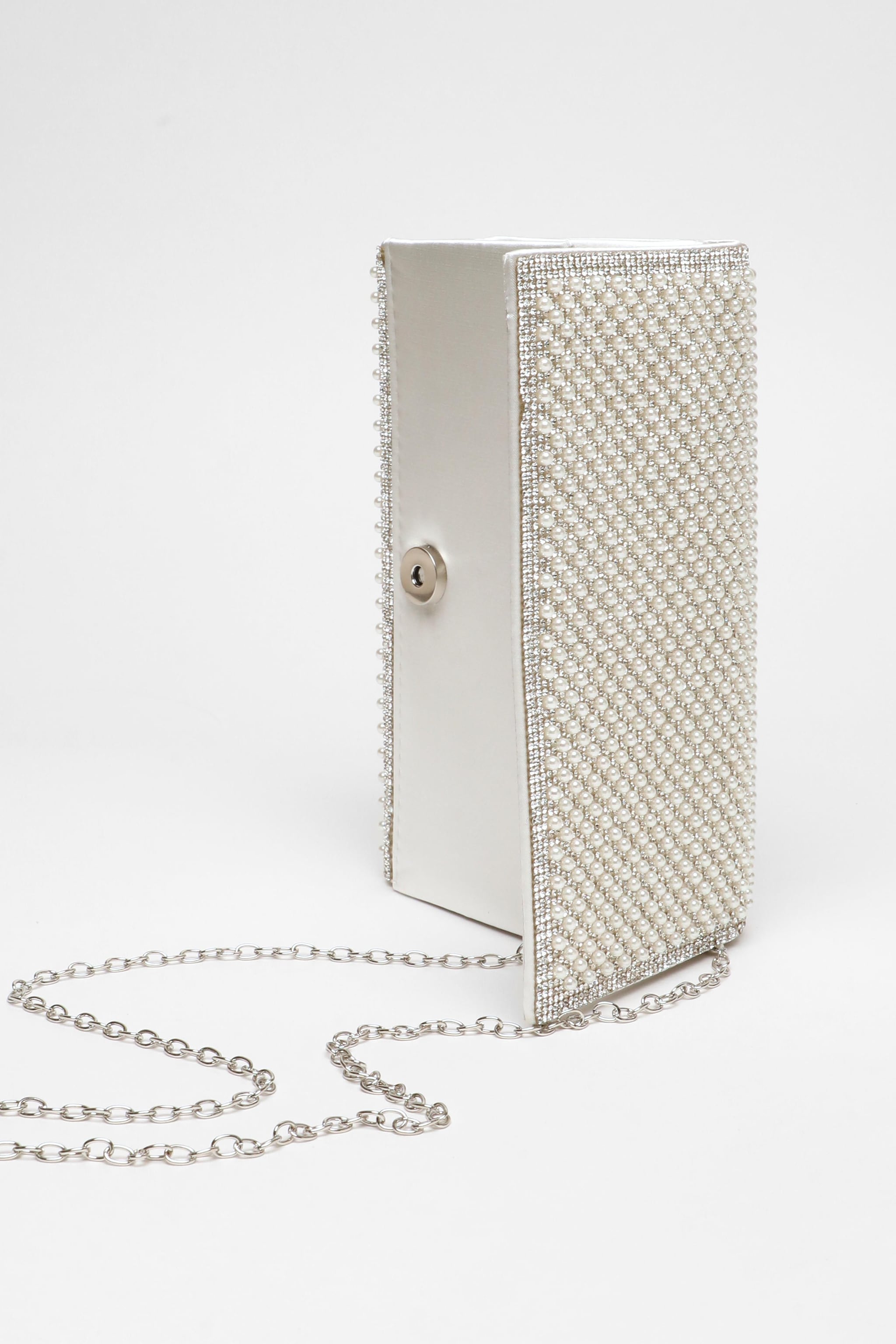 Quiz White Pearl Embellished Clutch Bag image 2