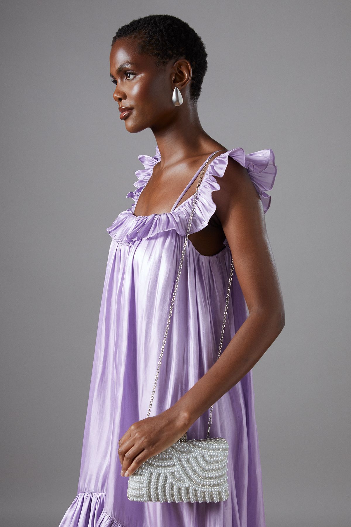 Coast Milan Pearl Detail Hard Clutch Bag Silver image 3