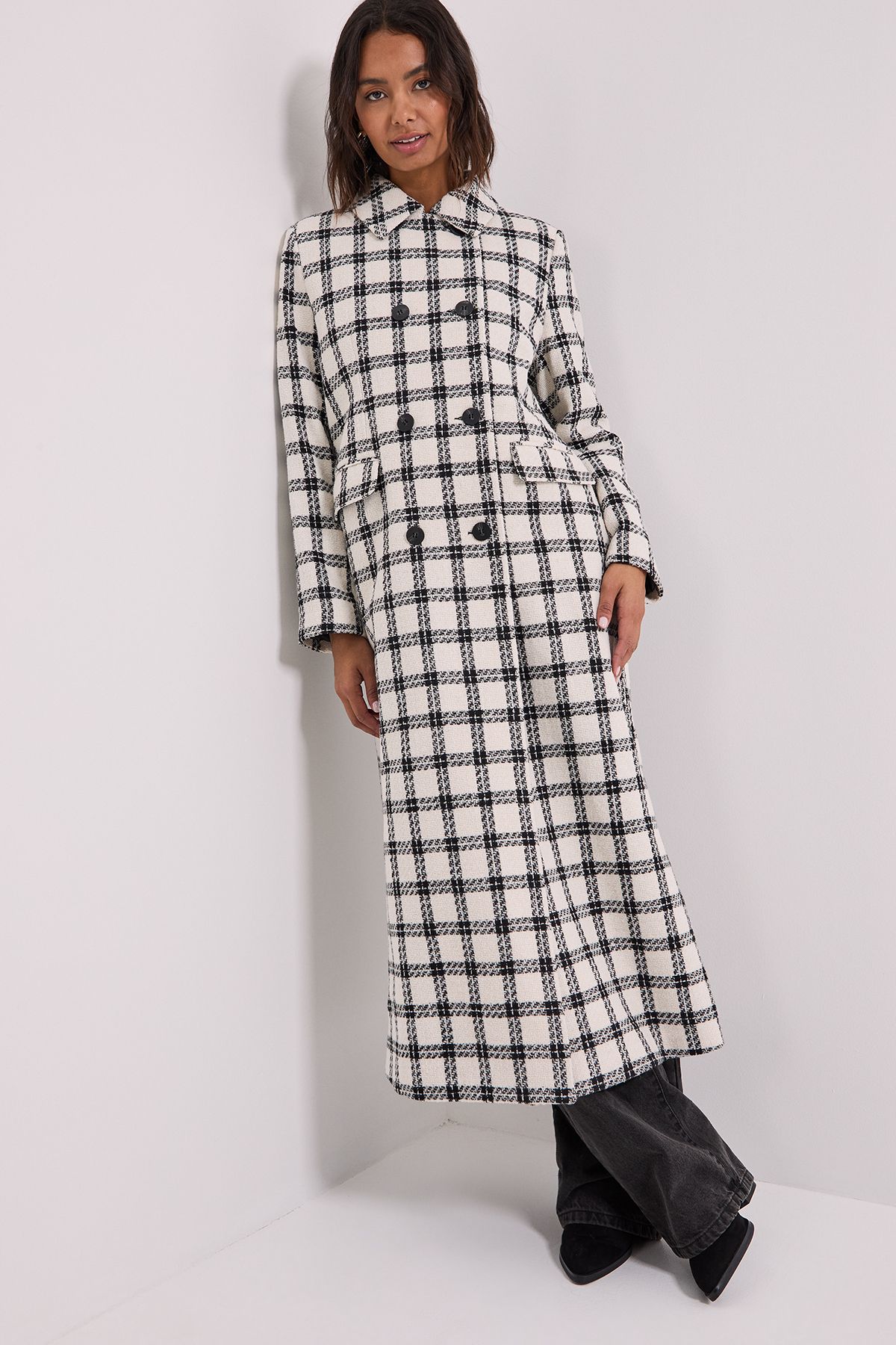 Dorothy Perkins Check Longline Coat Mono image 4