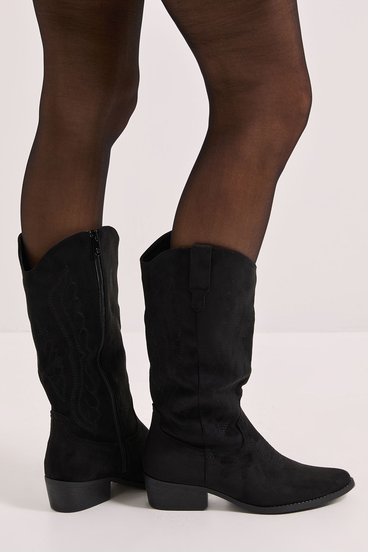 Dorothy Perkins Nelly Faux Suede Western Calf Boots Natural Black image 3