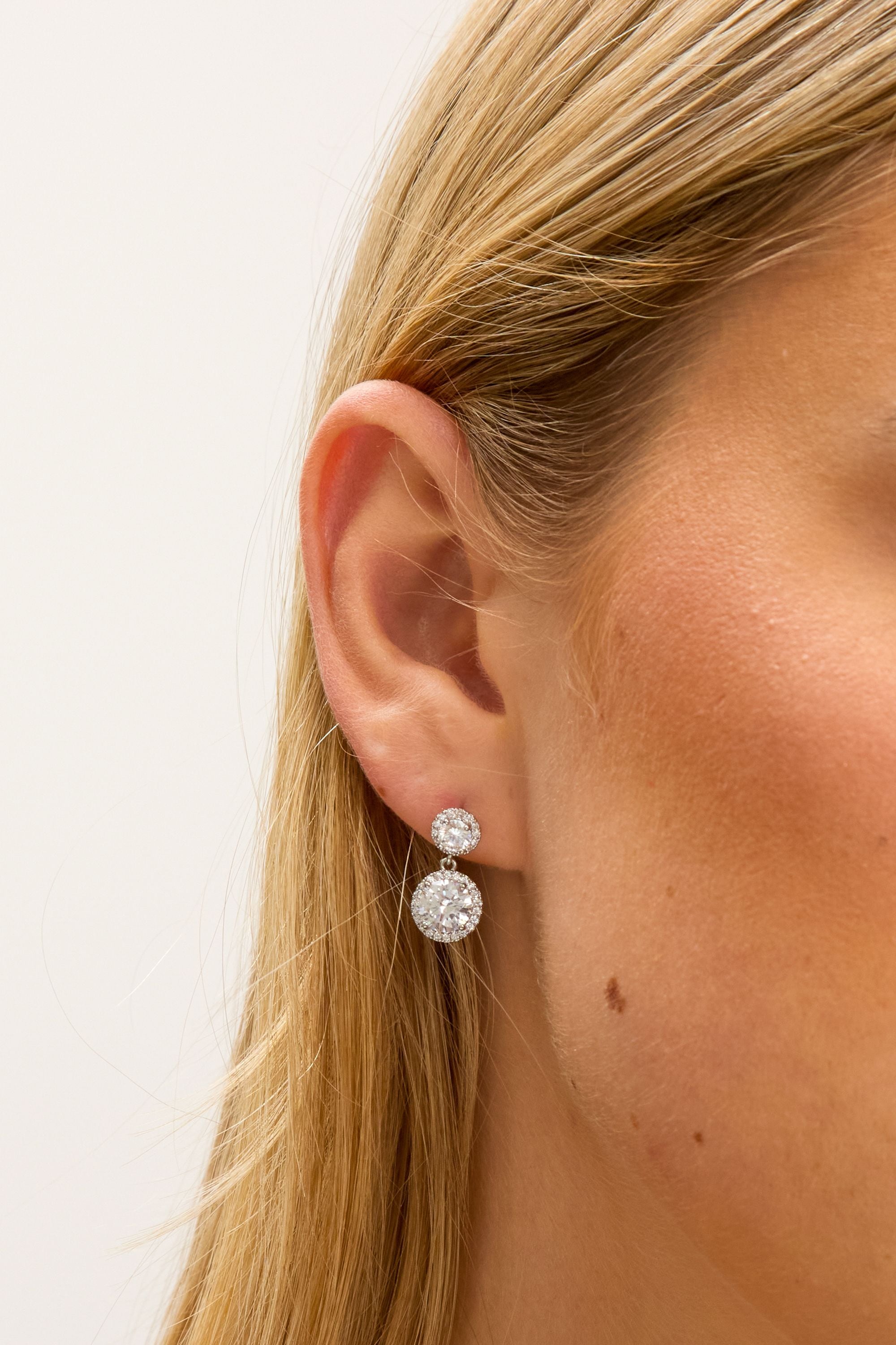 Jon Richard Rhodium Plated and Cubic Zirconia Double Halo Drop Set - Gift Box image 3