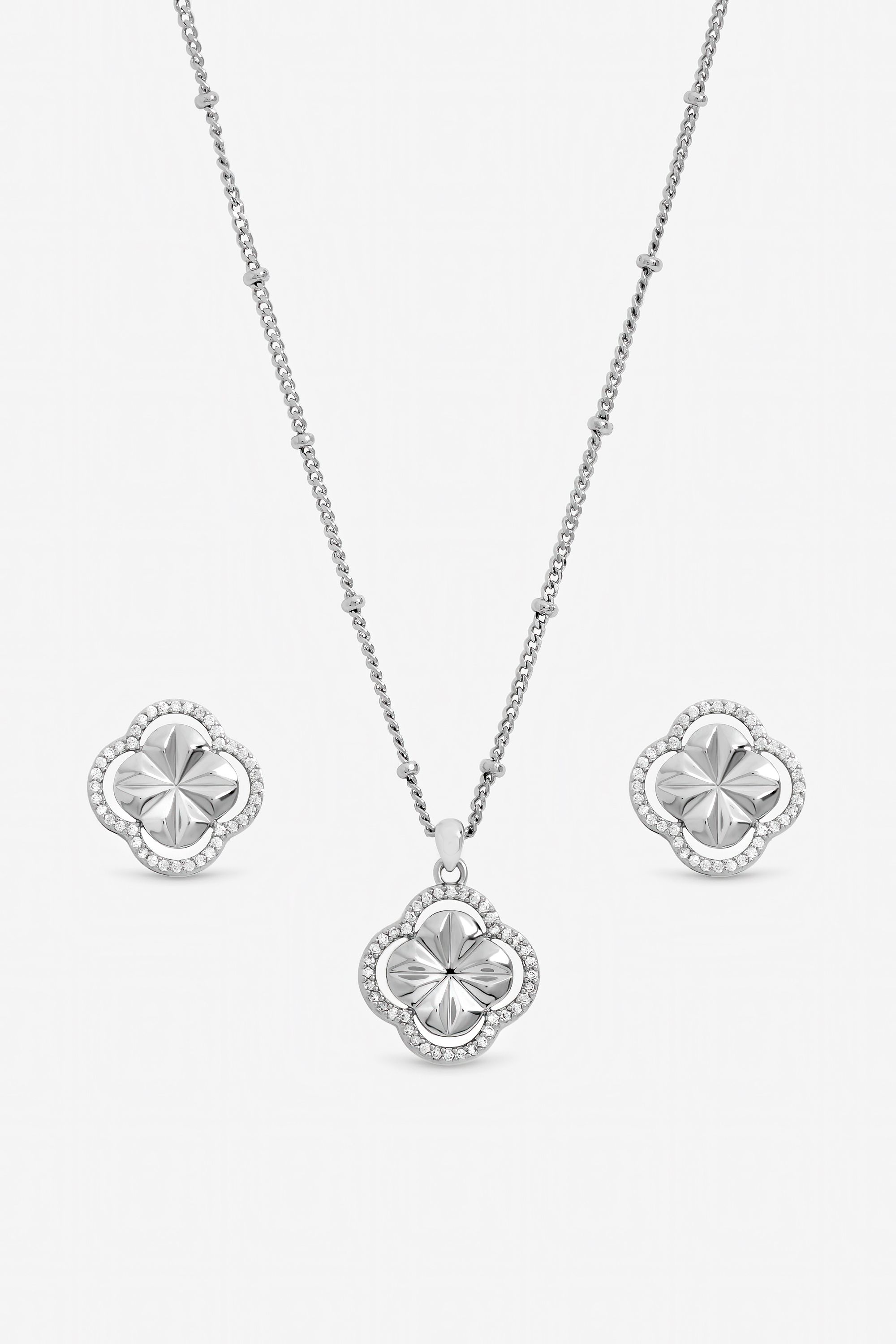Inicio Sterling Silver Plated Diamond Cut Clover Set - Gift Box image 2