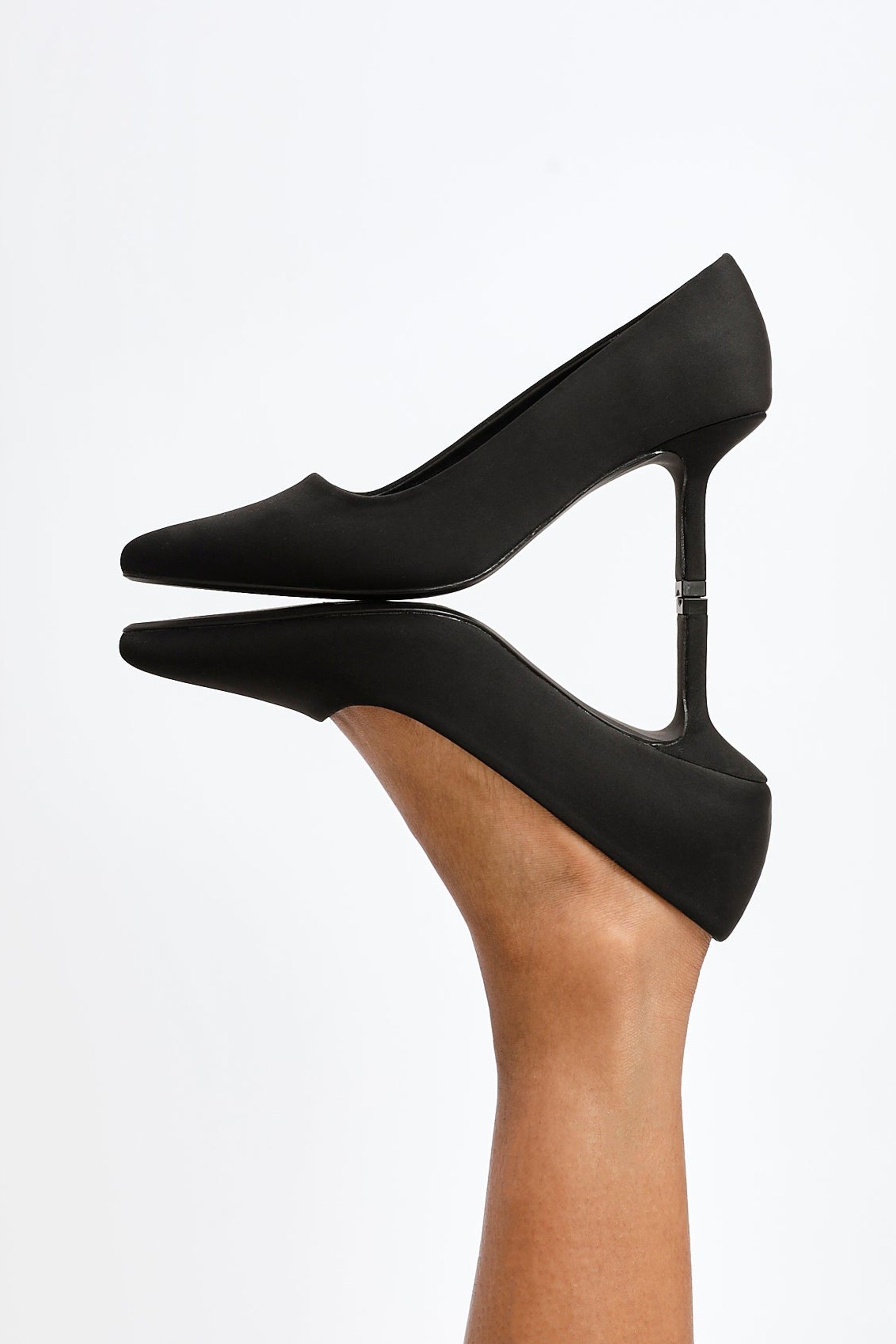 Linzi Aim Wide Fit Black Scuba Classic Court Heel image 2