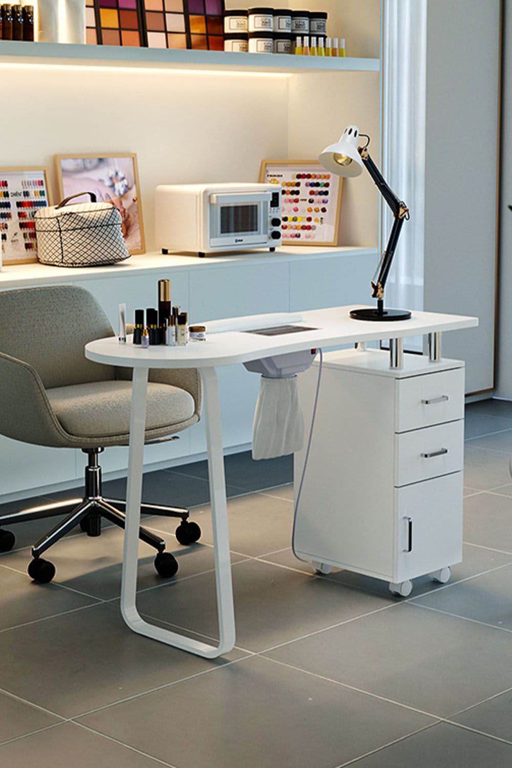 Living and Home Professional Makeup Desk Dresser Manicure Table Nail Desk with Rolling Wheels For Spa Beauty Salon & Home image 2