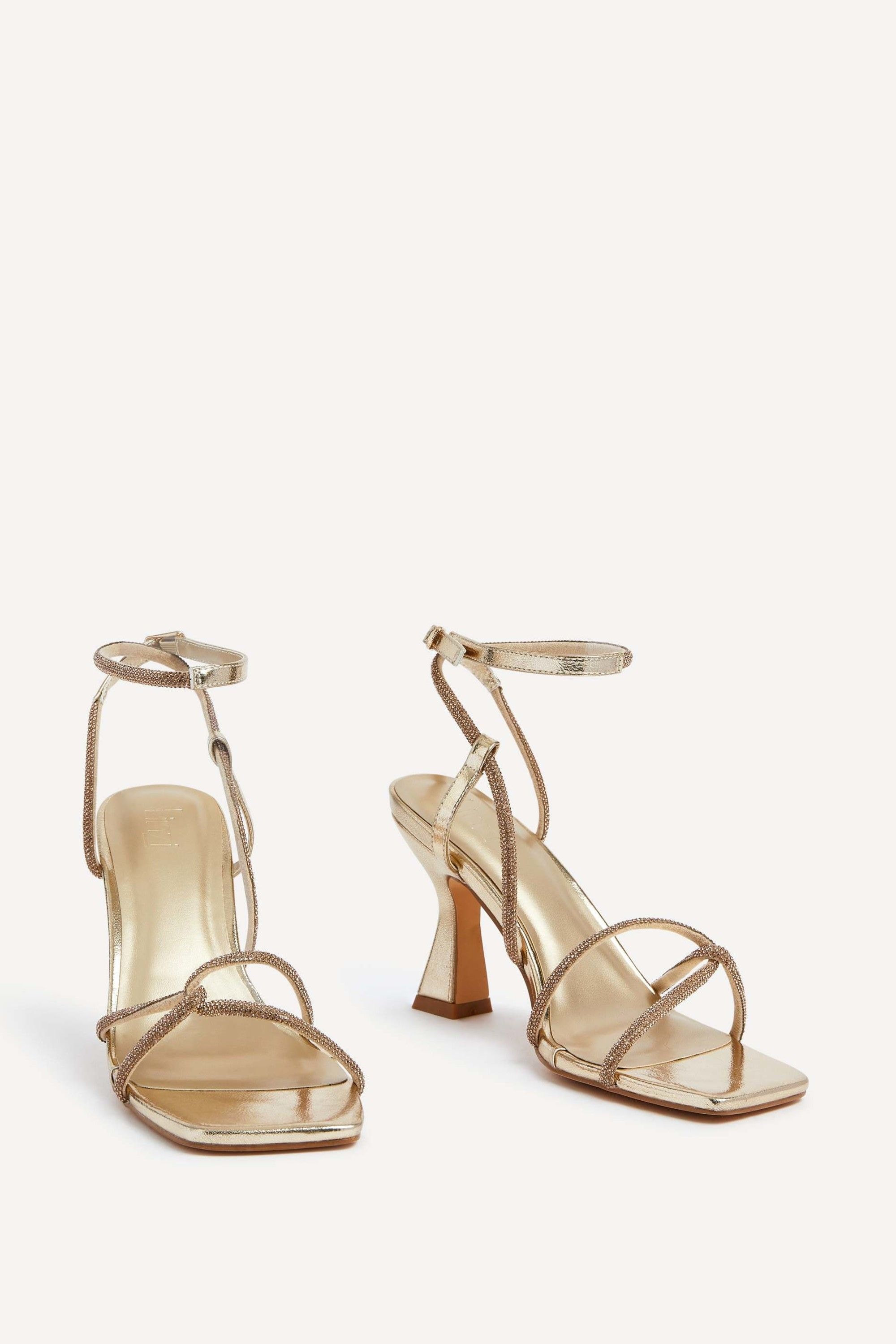 Linzi Entice Gold Faux Leather Diamante Embellishes Strappy Heel image 3