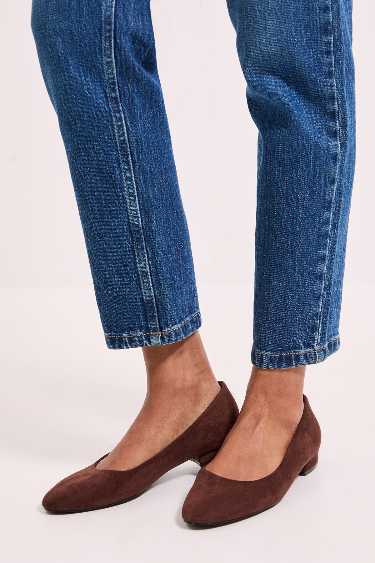 Dorothy Perkins Polly Faux Suede Low Block Heel Ballerinas Chocolate image 2