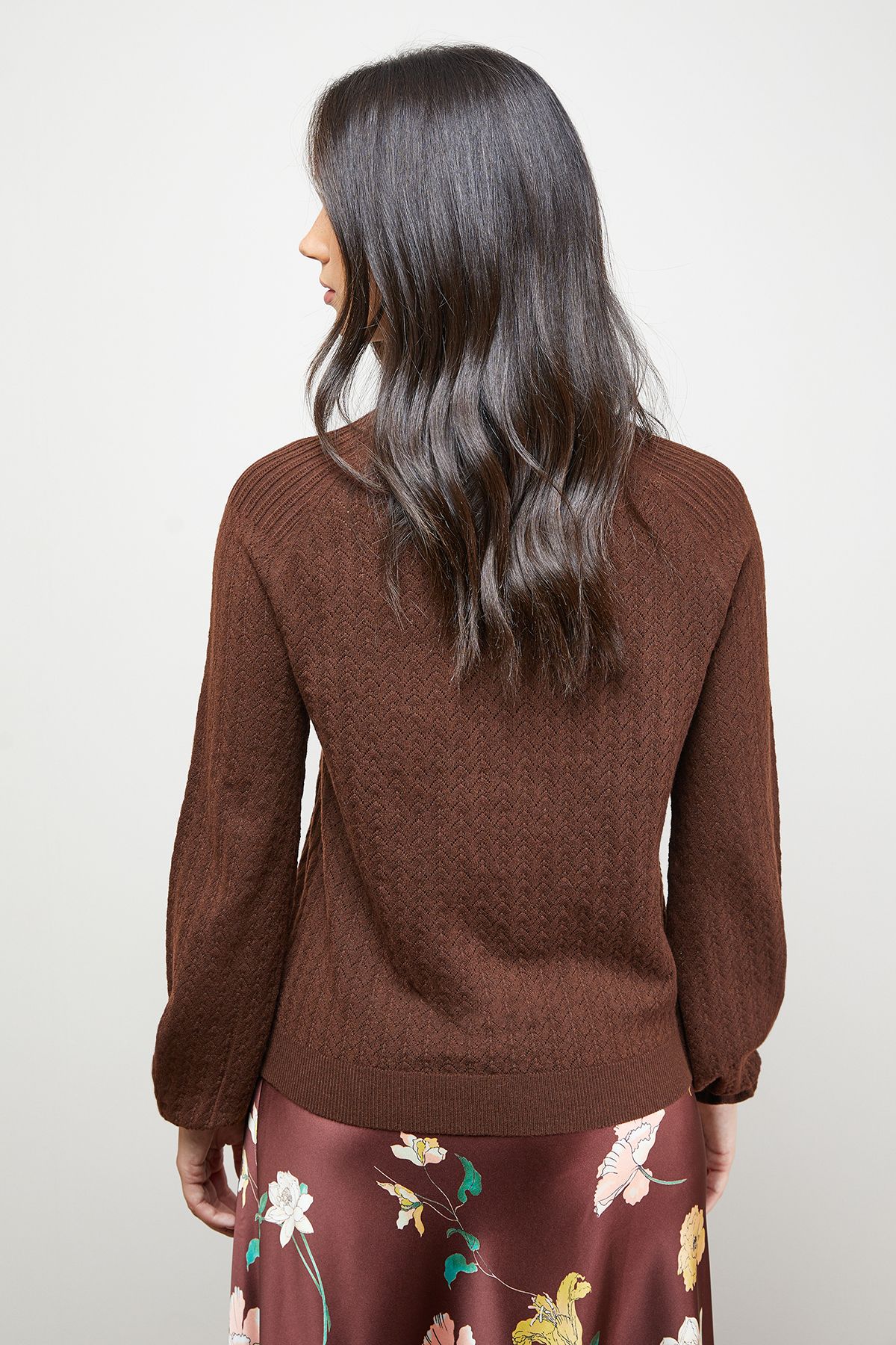 Oasis Ruffle Cuff and Collar Jumper Chocolate image 3