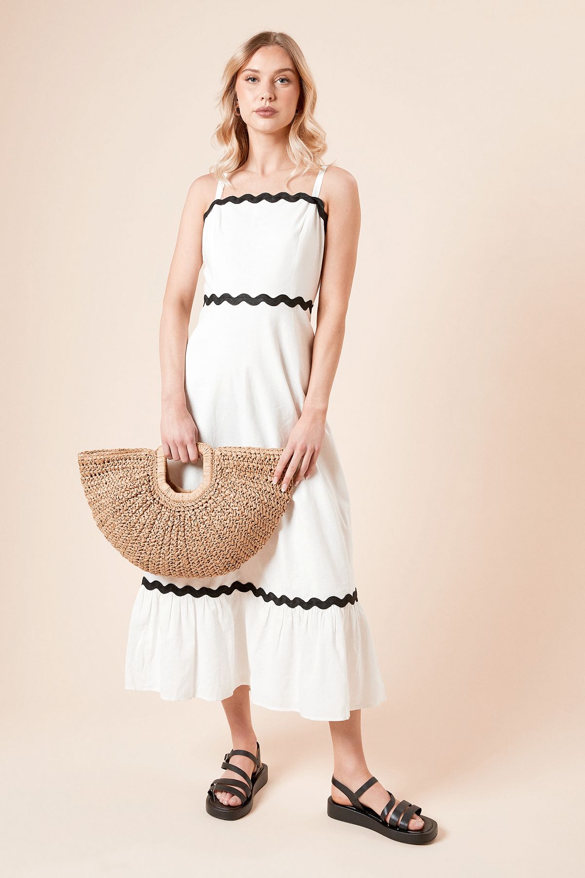 Dorothy Perkins Mono Tiered Hem Strappy Midi Dress Mono image 1