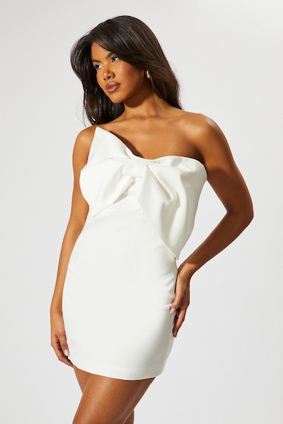 MissPap Satin Extreme Bow Mini Dress Ivory