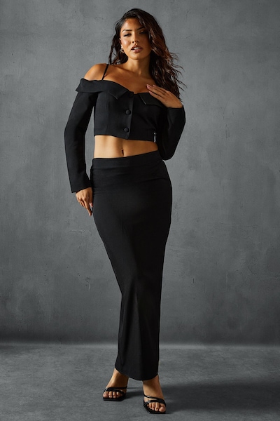 MissPap Tailored High Waist Maxi Skirt Black