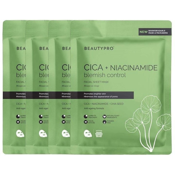 BEAUTYPRO Cica + Niacinamide Blemish Control Sheet Mask - Pack Of 4