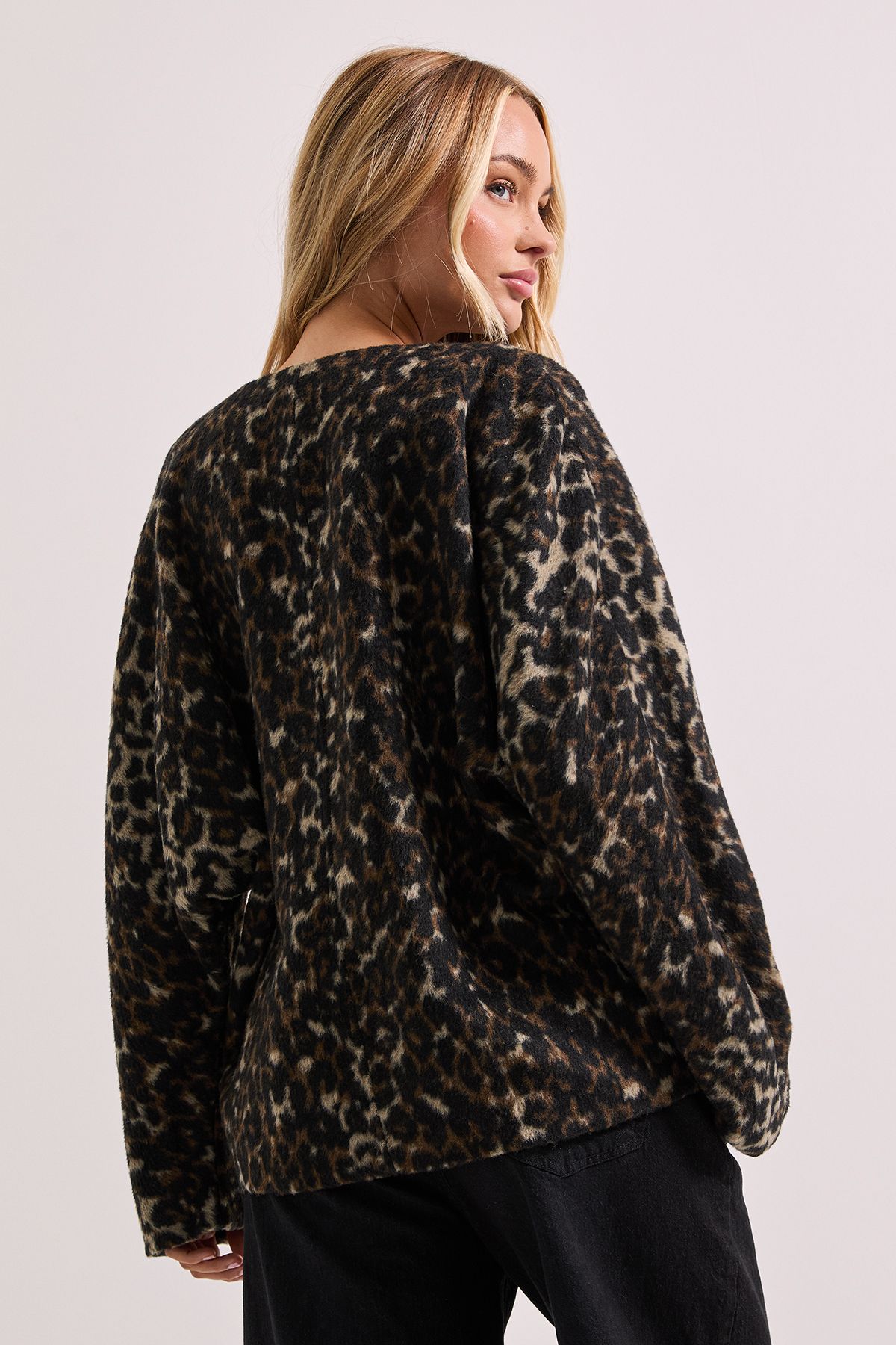 Dorothy Perkins Short Collarless Animal Print Coat Brown image 3