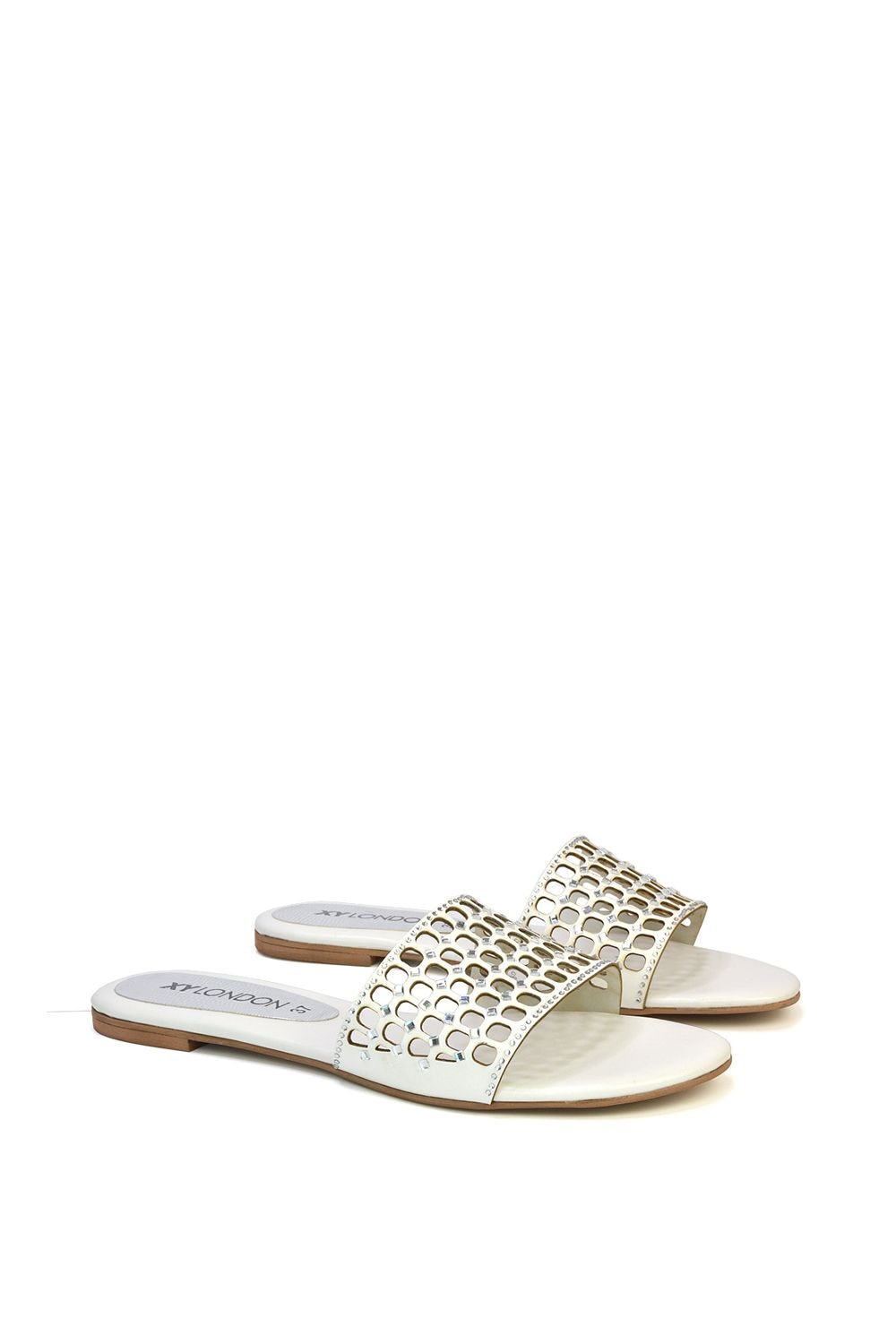 XY London 'Abbie' Mesh Strappy Diamante Slip On Flat Sandals Sliders image 3