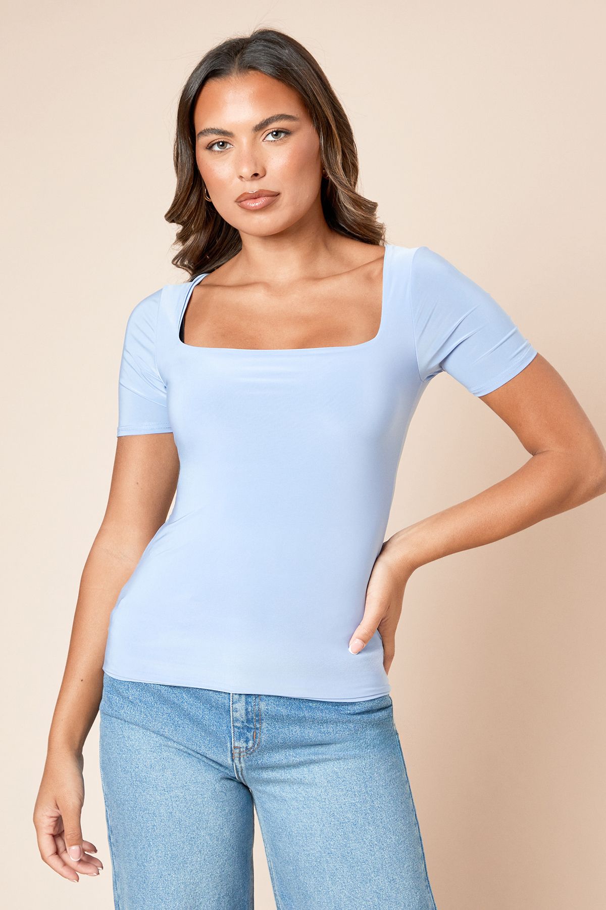 Dorothy Perkins Double Layer Square Neck Top Pale Blue image 2