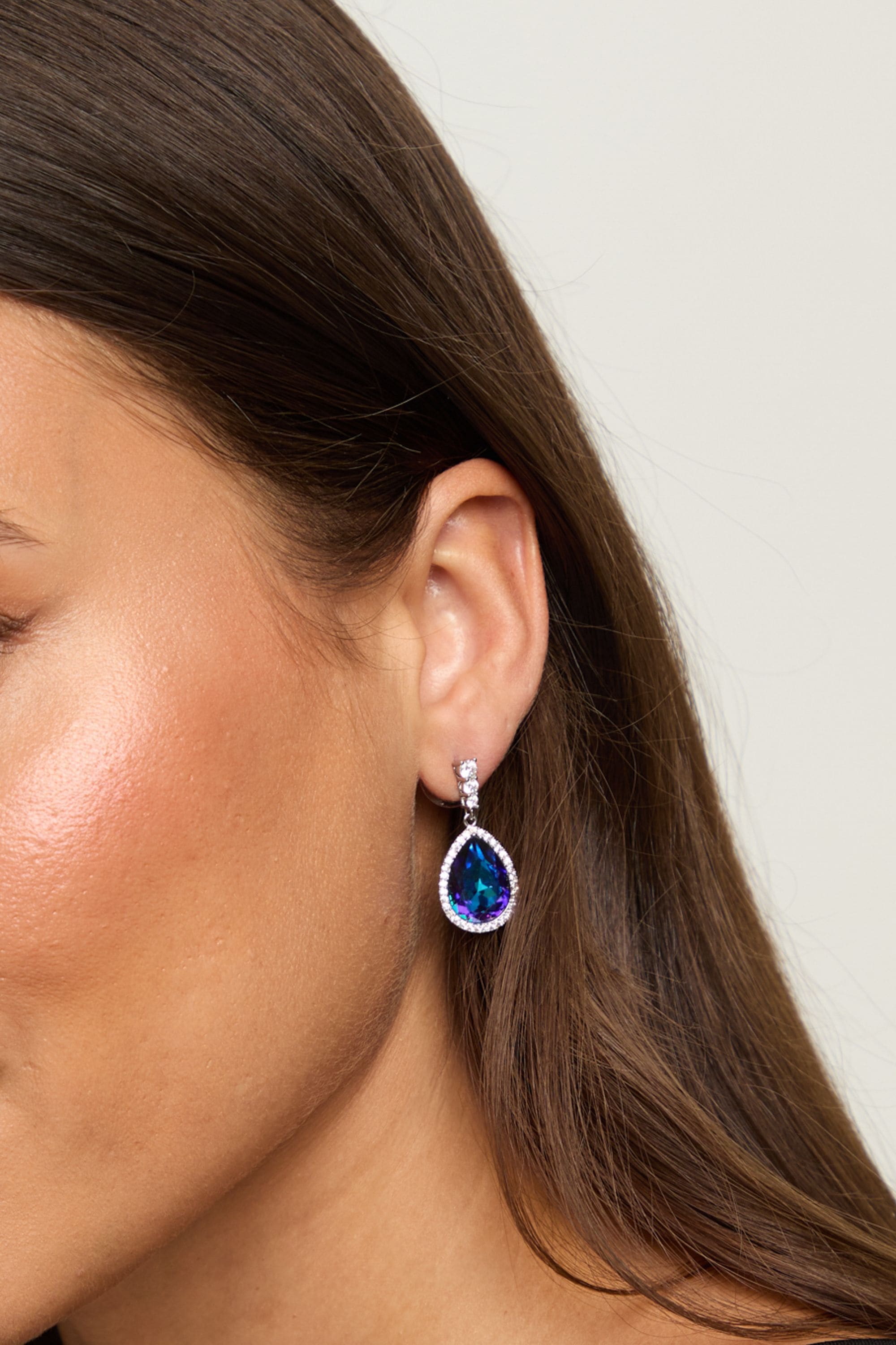 Jon Richard Rhodium Plated and Bermunda Blue Pear Drop Earrings image 2