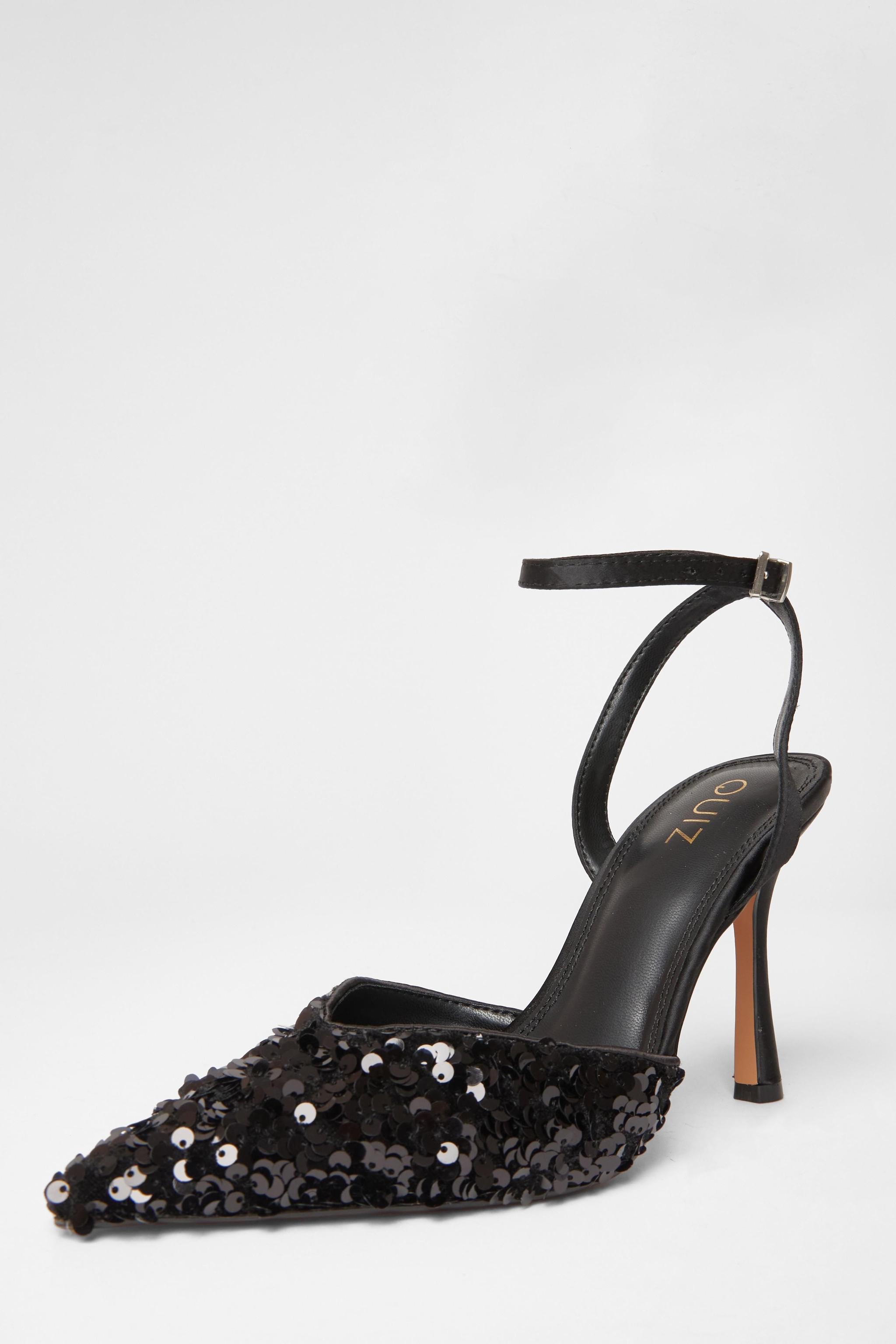 Quiz Black Velvet Sequin Court Heels image 1
