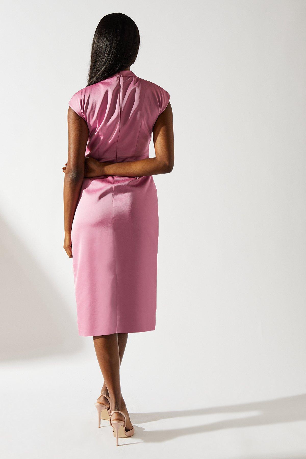 Coast Satin Pleat Detail Dress Pink image 3