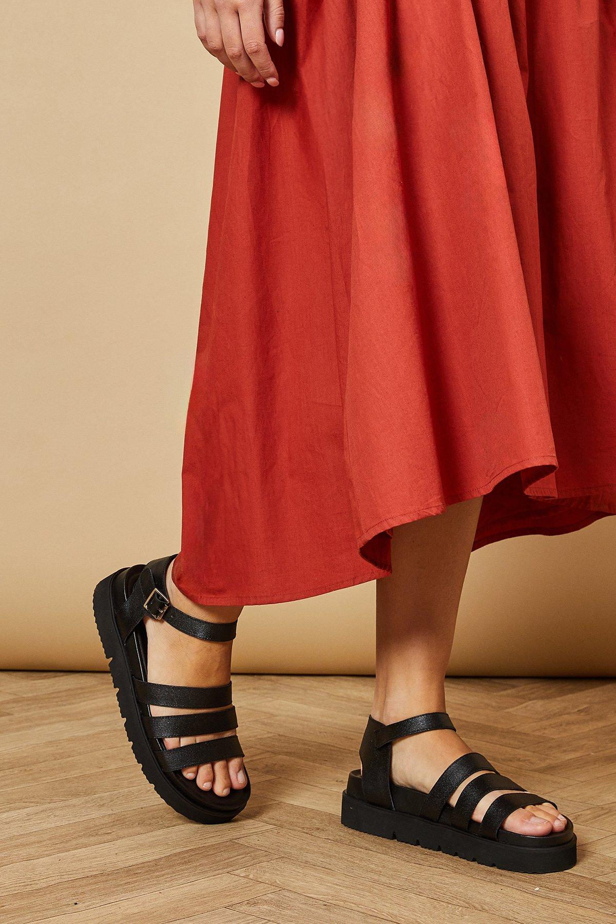 Oasis Rachel Leather Multi Strap Footbed Chunky Sandals Black image 3