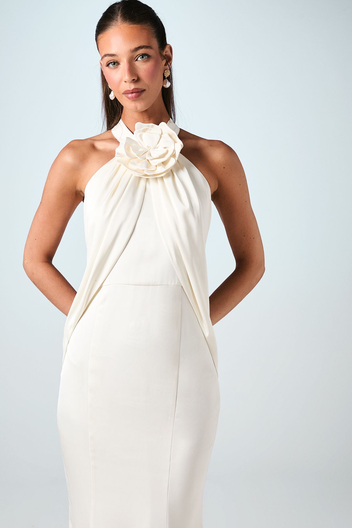 Coast Halterneck Satin Wedding Dress With Flower Ivory image 2