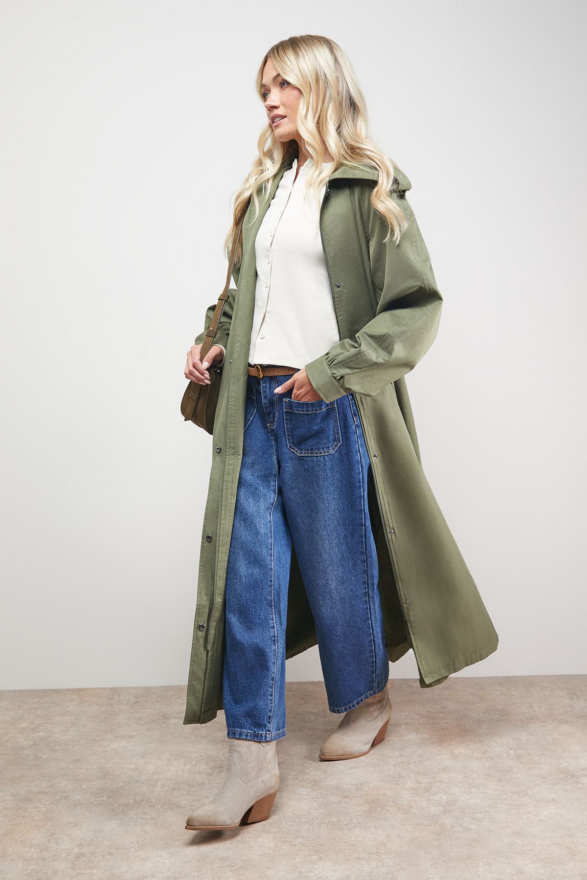 Oasis Trapeze Maxi Trench Khaki image 1