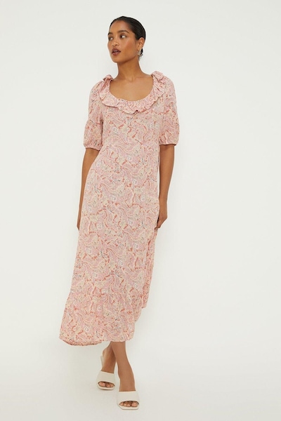 Dorothy Perkins Pink Paisley Ruffle Front Midi Dress Pink