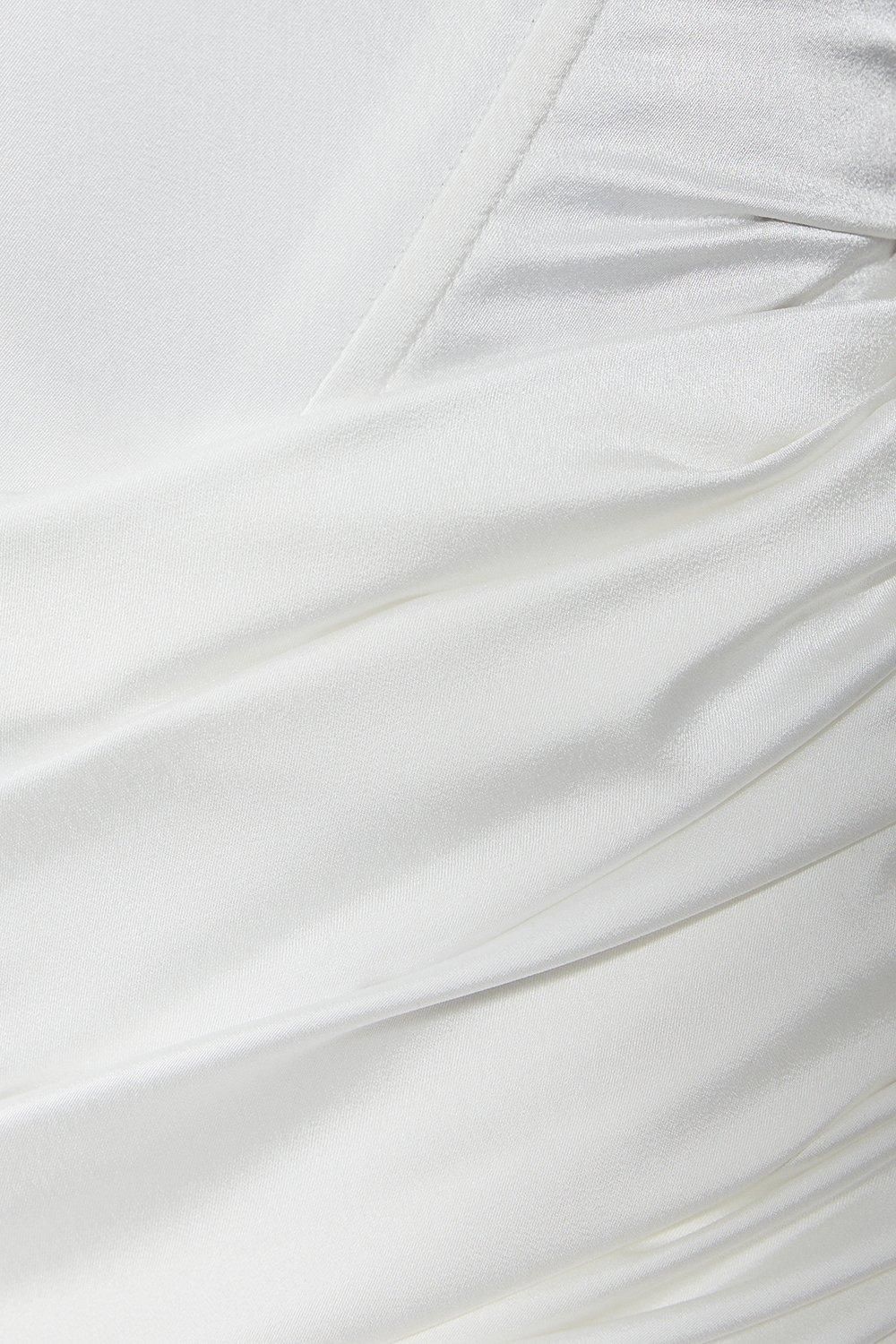 MissPap Premium Satin Bardot Ruched Skirt Bodycon Mini Dress Ivory image 5
