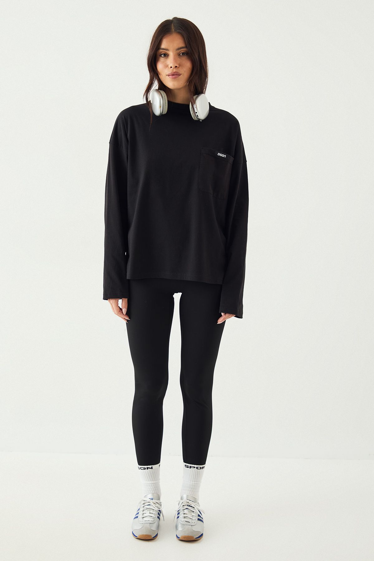 DSGN Studio DSGN Studio Woven Label Long Sleeve Oversized T-Shirt Black image 5