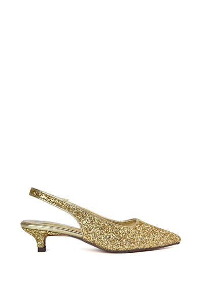 XY London 'Gerri' Pointed Toe Glitter Slingback Kitten Heel Court Shoes