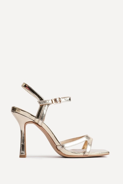 Linzi Empress Gold Faux Leather Stiletto Heeled Sandal