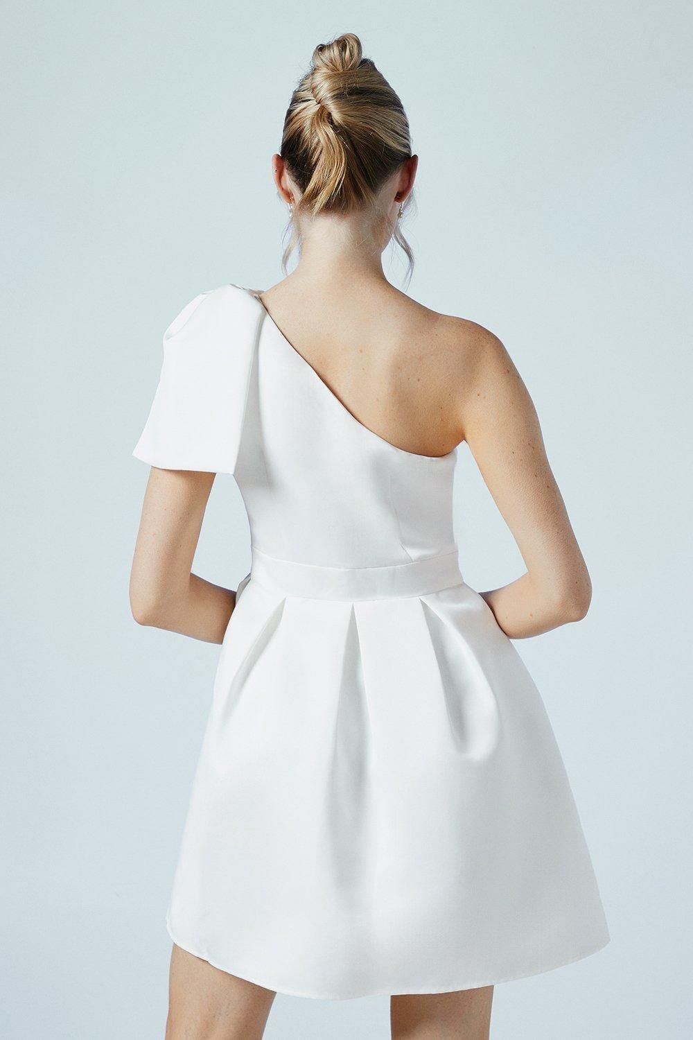 Coast One Shoulder Statement Bow Bridal Mini Dress Ivory image 3